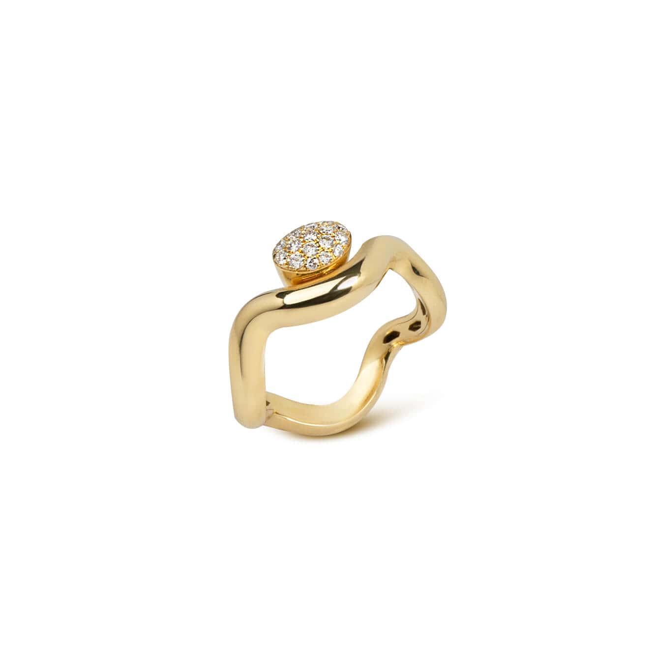 Oval design with diamonds on a wavy ring — Melina Fachidis