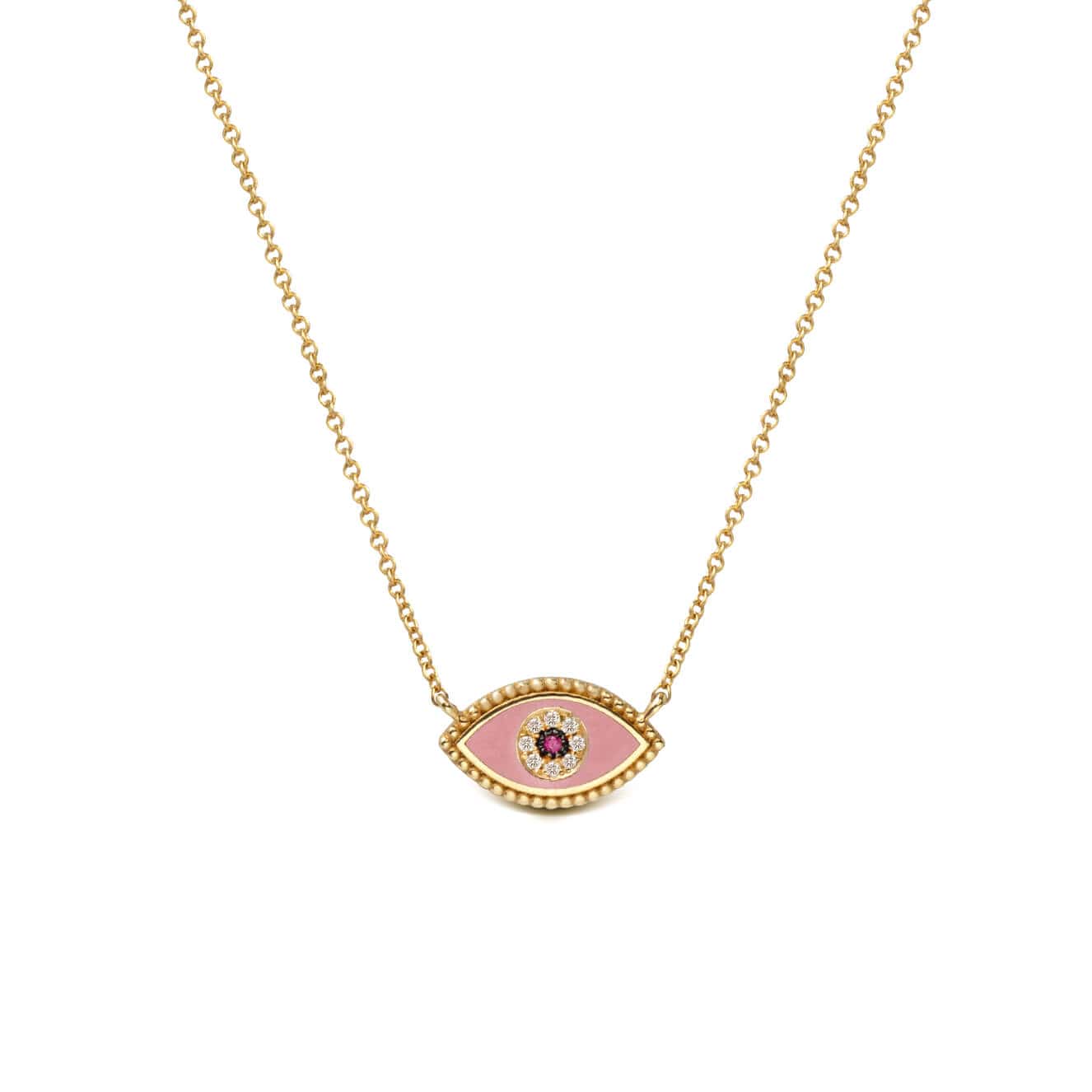 Pink Eye necklace with ruby and diamonds — Melina Fachidis