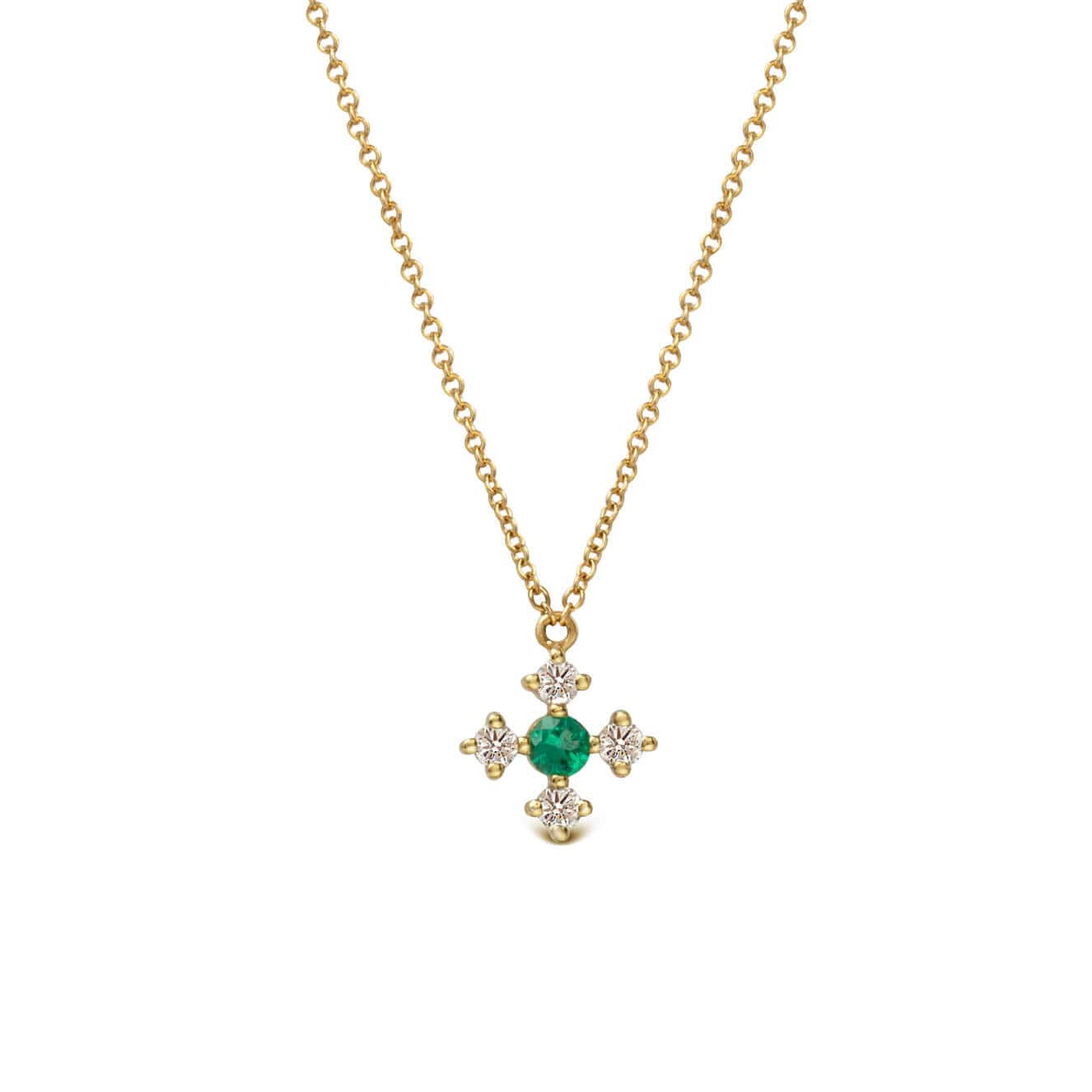 Tiny emerald and diamonds cross — Melina Fachidis