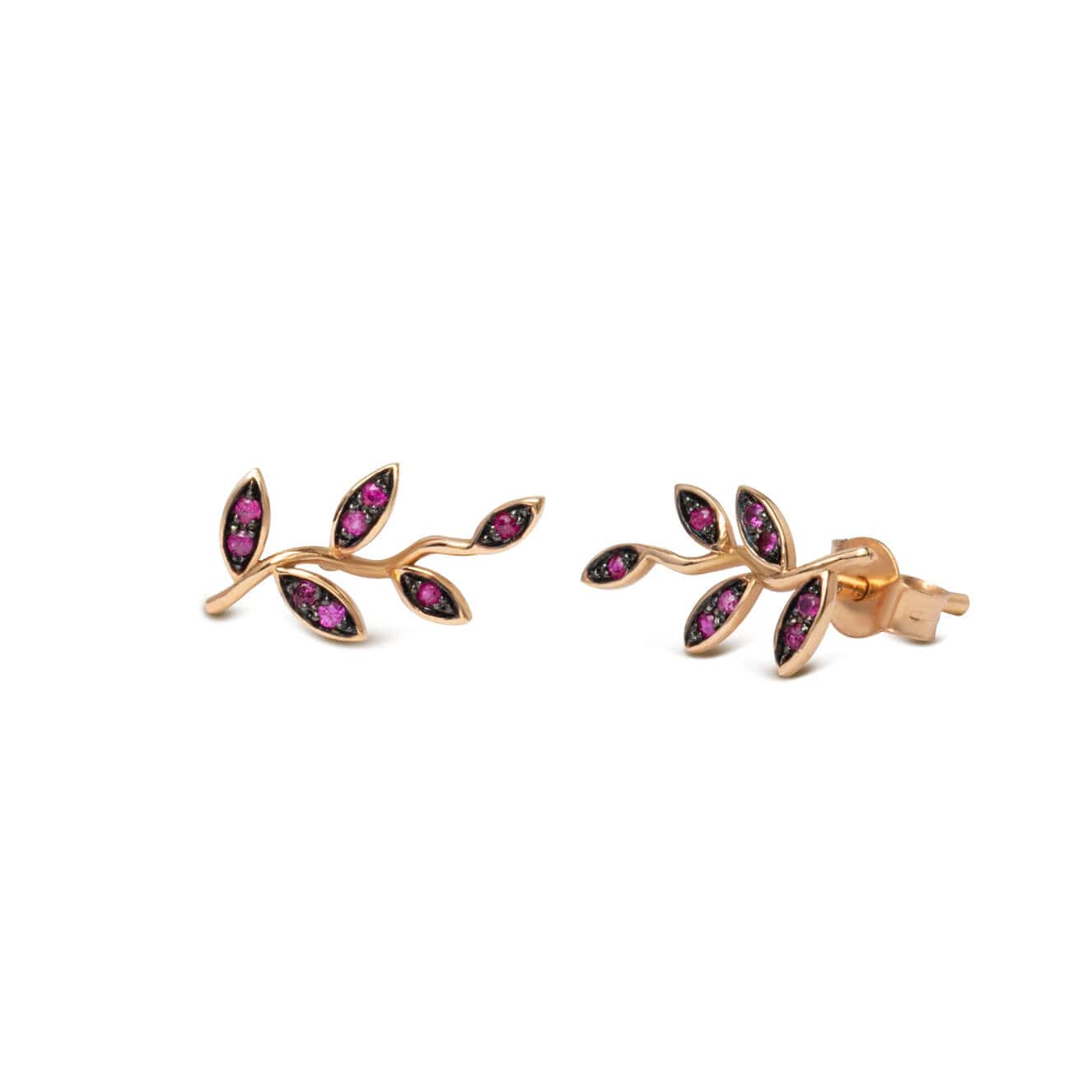 Ruby red leaves branch earrings — Melina Fachidis