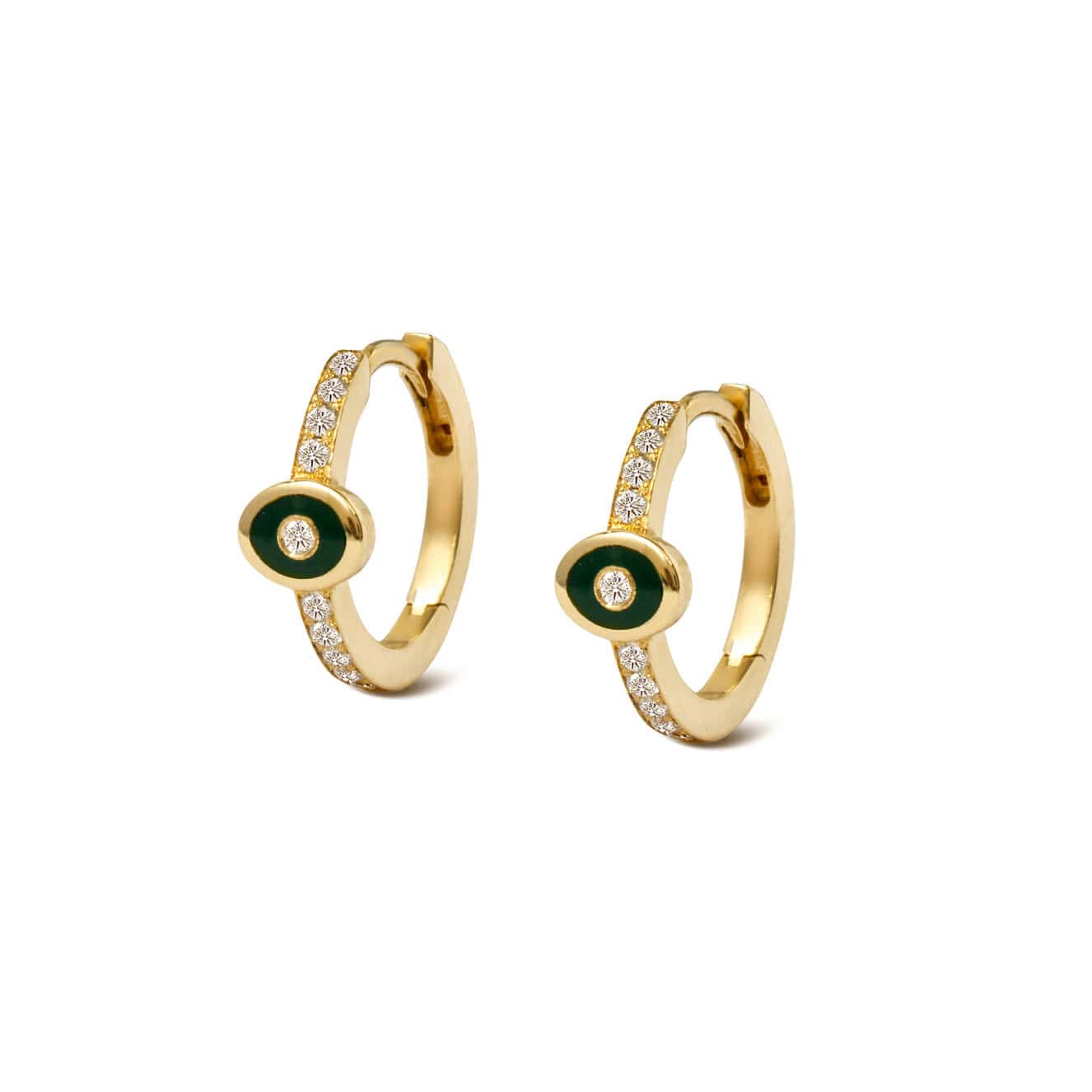 Green enameled small diamond eye hoops — Melina Fachidis
