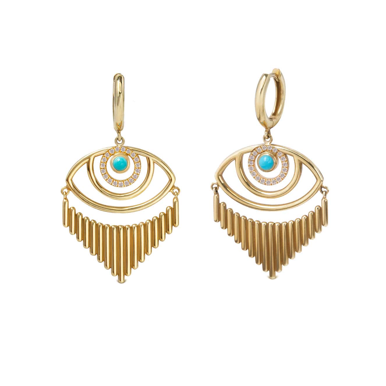 Turquoise eye diamond triangular earrings — Melina Fachidis