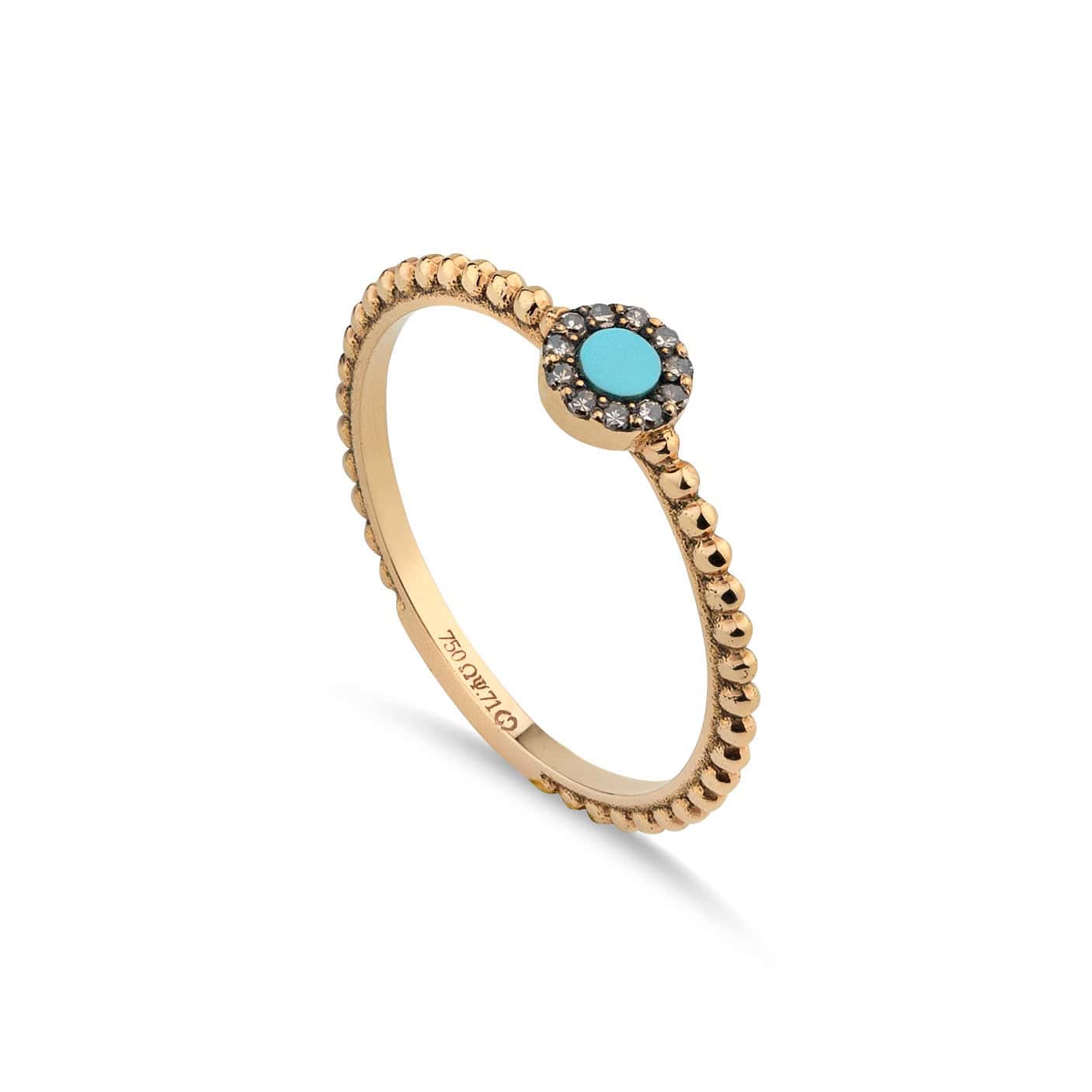 Round turquoise eye ring with diamond outline — Melina Fachidis