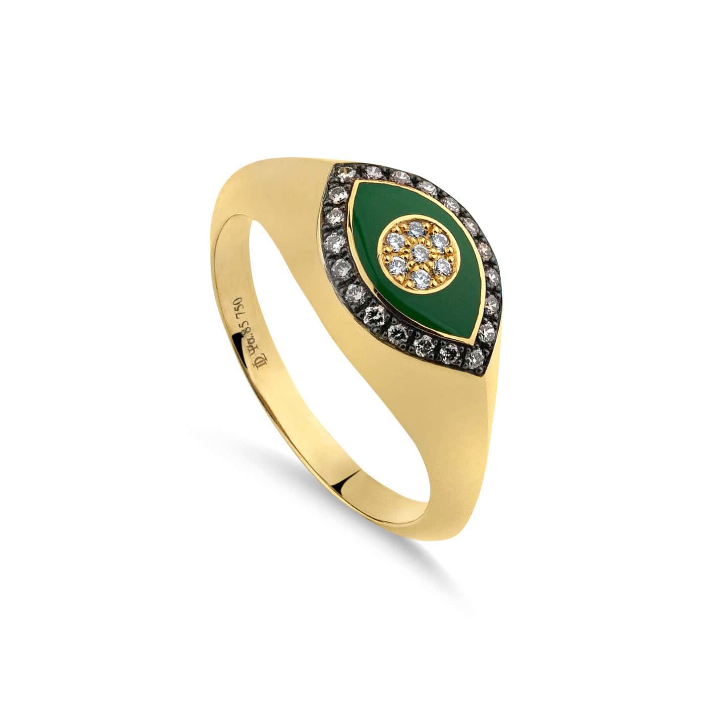 Eye shaped protective green enamel unisex ring — Melina Fachidis