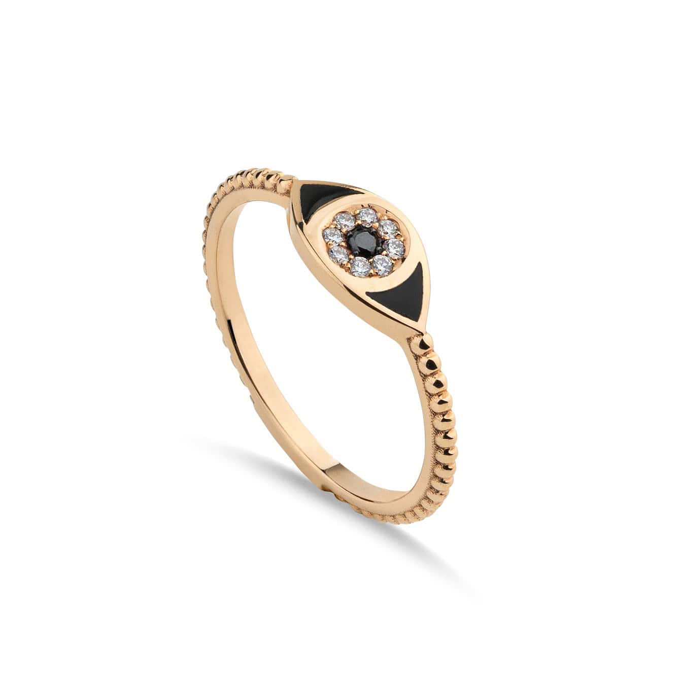 Eye enameled dot ring with a mineral black & white diamonds — Melina Fachidis