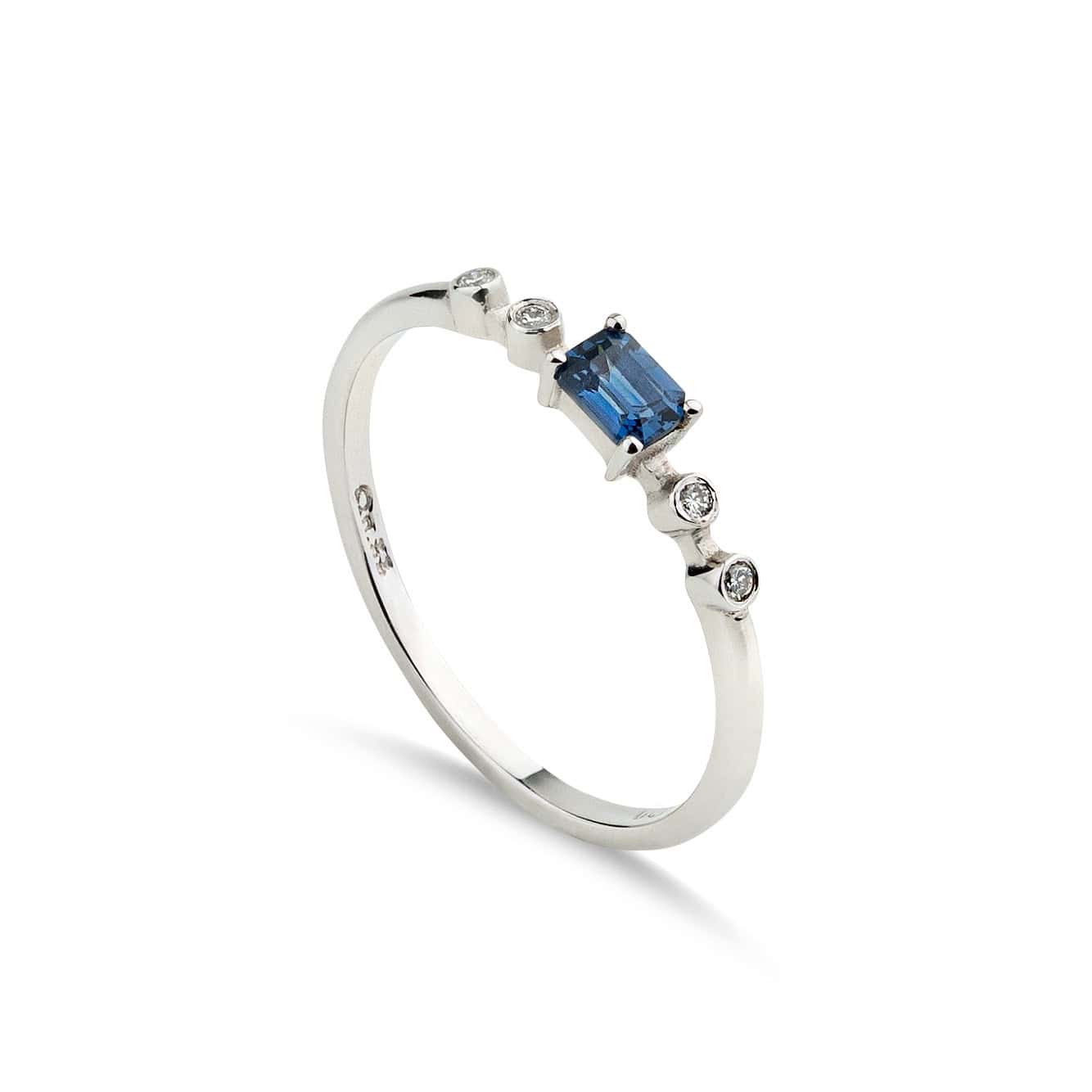 Rectangular blue sapphire ring with diamonds — Melina Fachidis