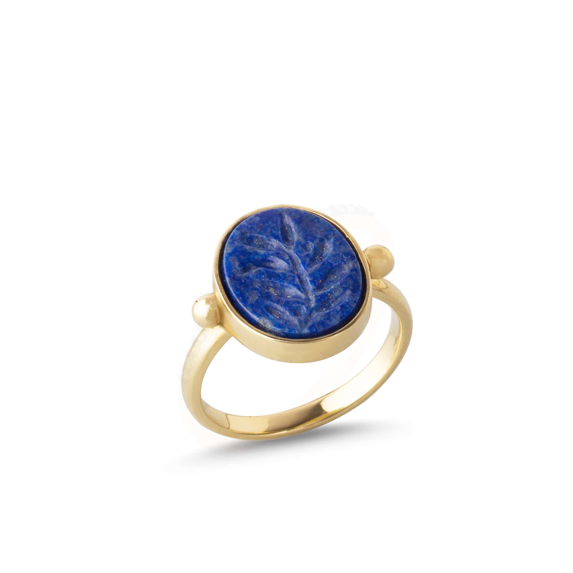 Lapis lazuli olive branch gold signet ring — Melina Fachidis