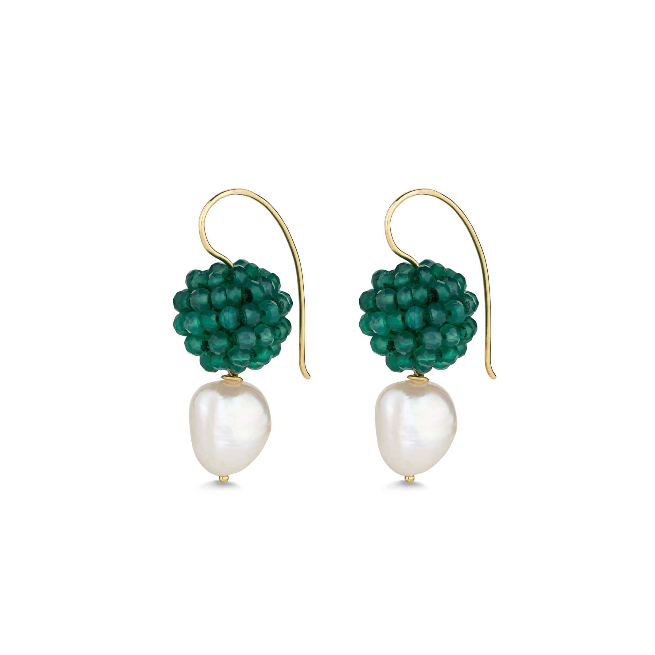 Green onyx berry and pearl earrings — Melina Fachidis