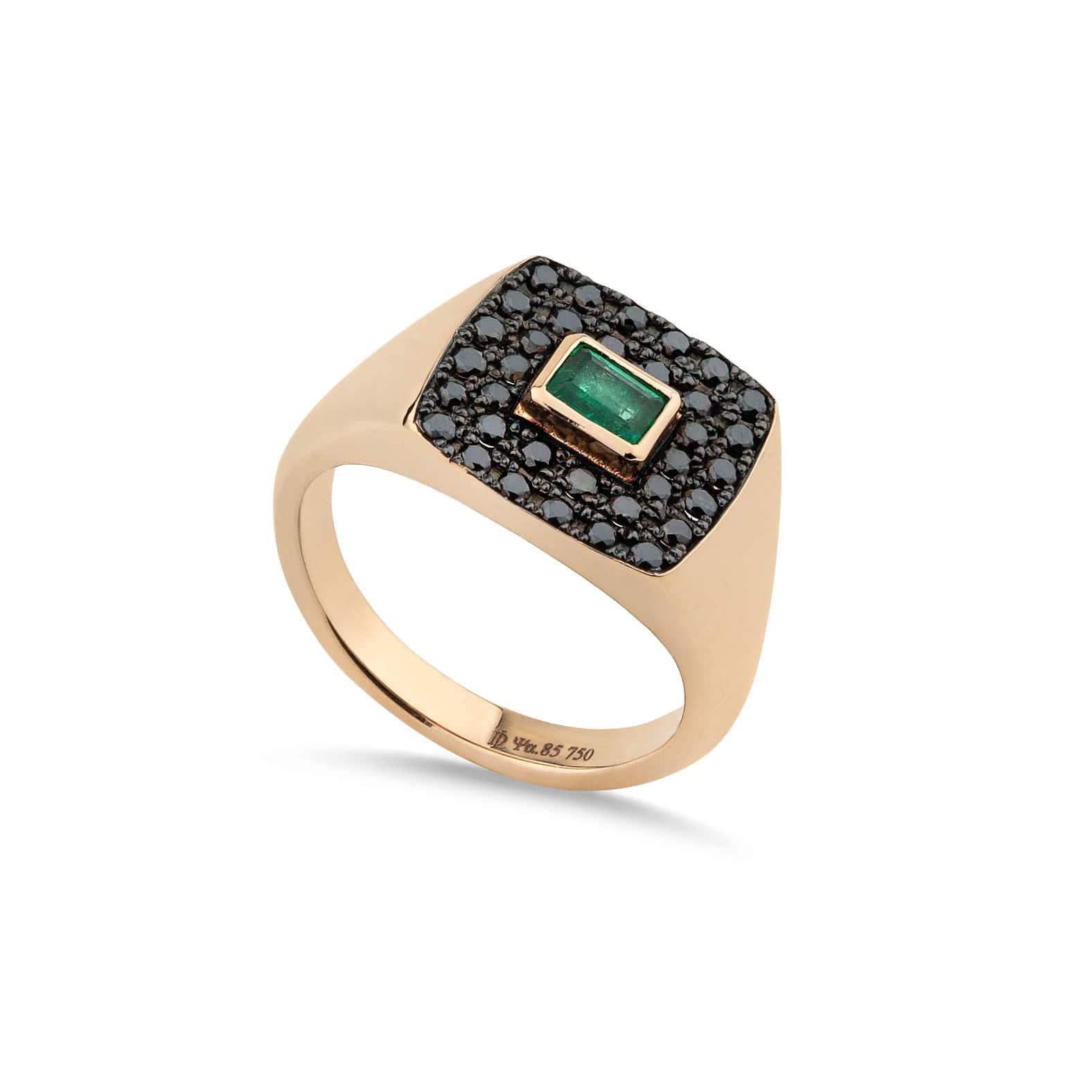 Square chevalier black diamond and emerald ring — Melina Fachidis