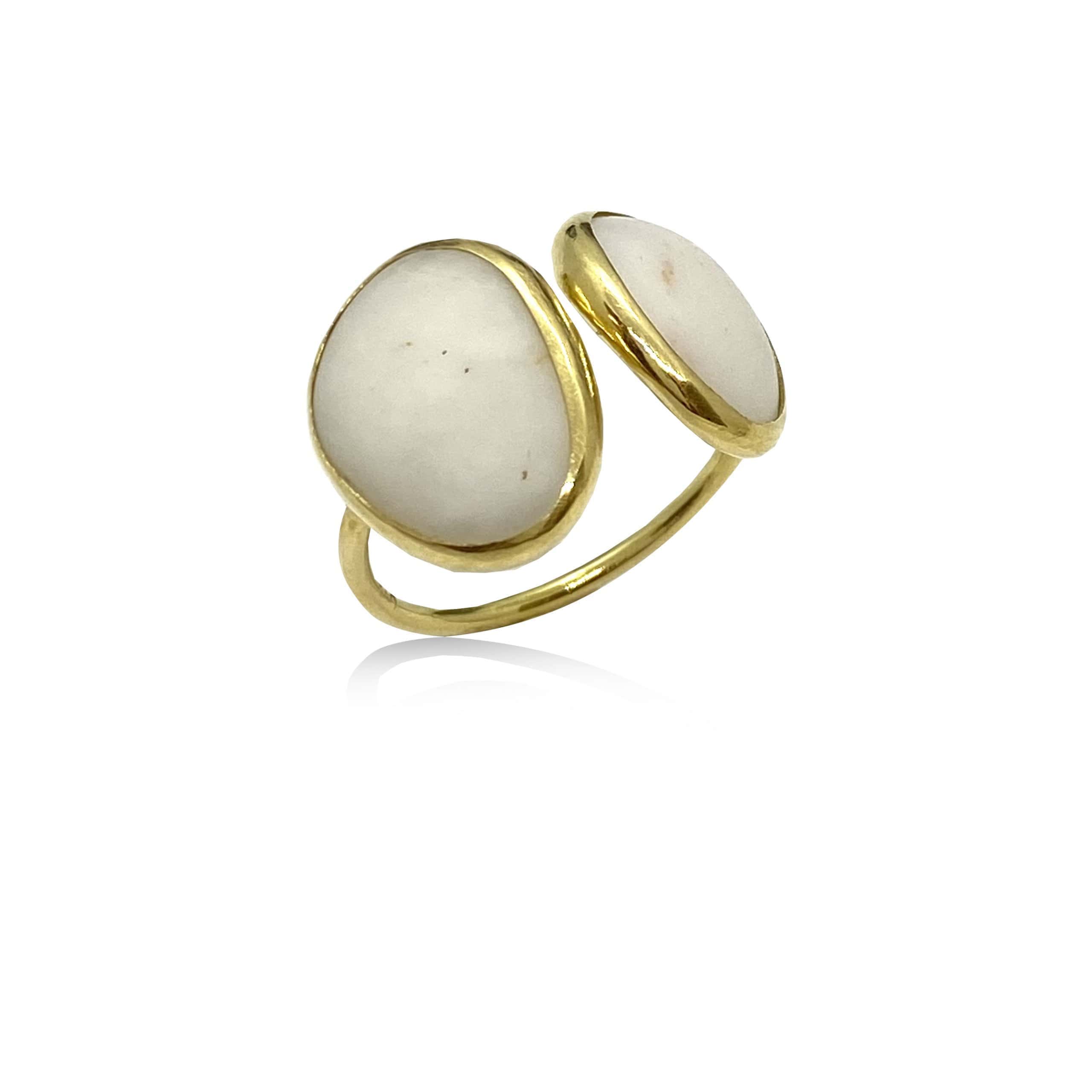 Double white pebble gold ring — Melina Fachidis