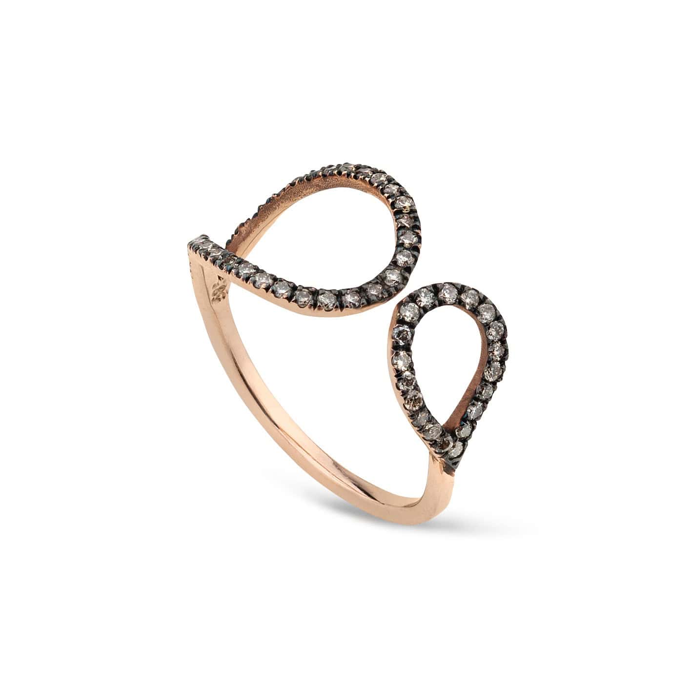 Double drop ring with brown diamonds — Melina Fachidis