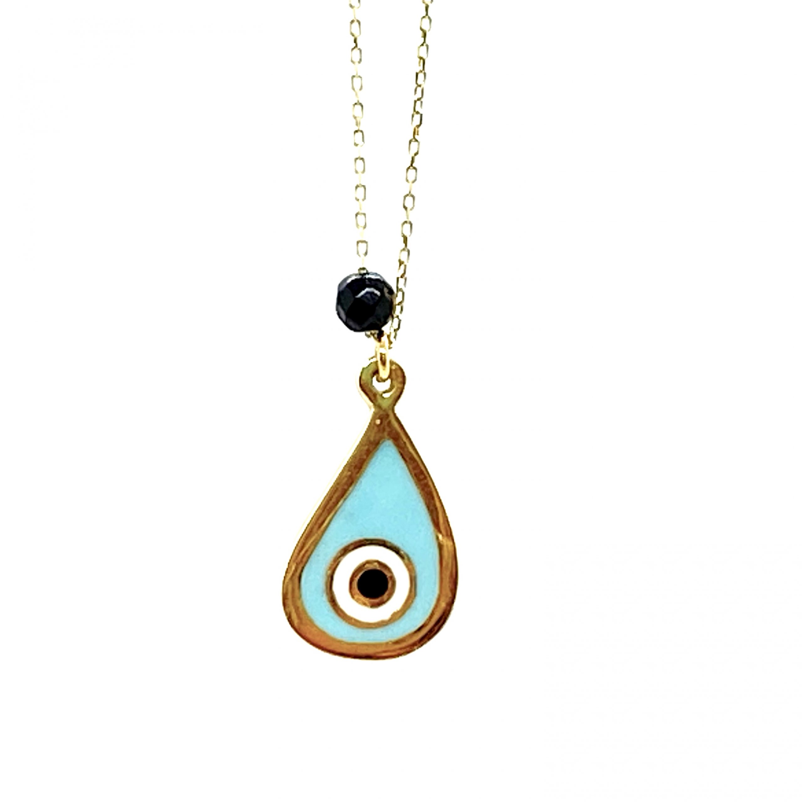 Drop shaped enameled evil eye pendant — Melina Fachidis