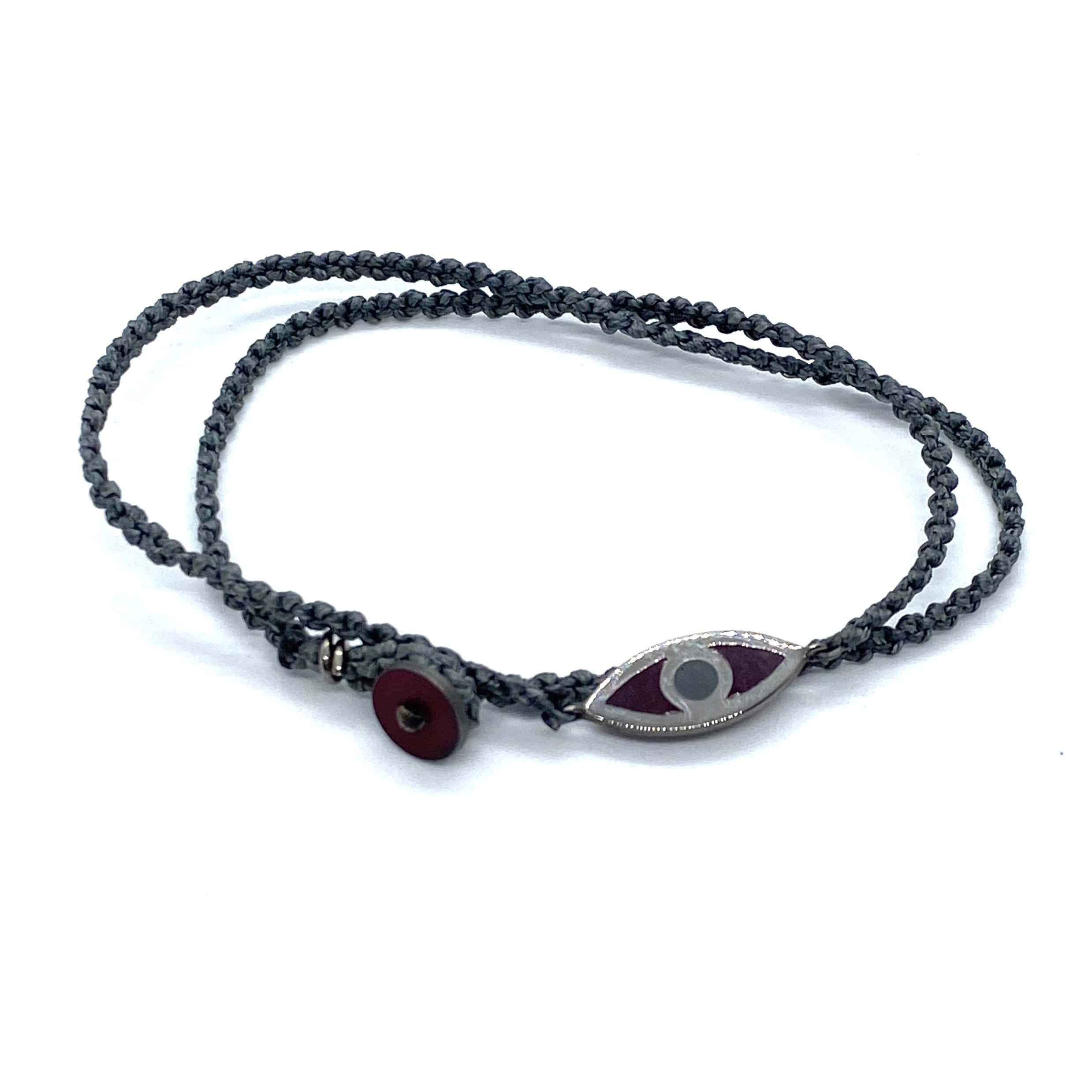 Silver Eye men’s bracelet in gray double cord — Melina Fachidis
