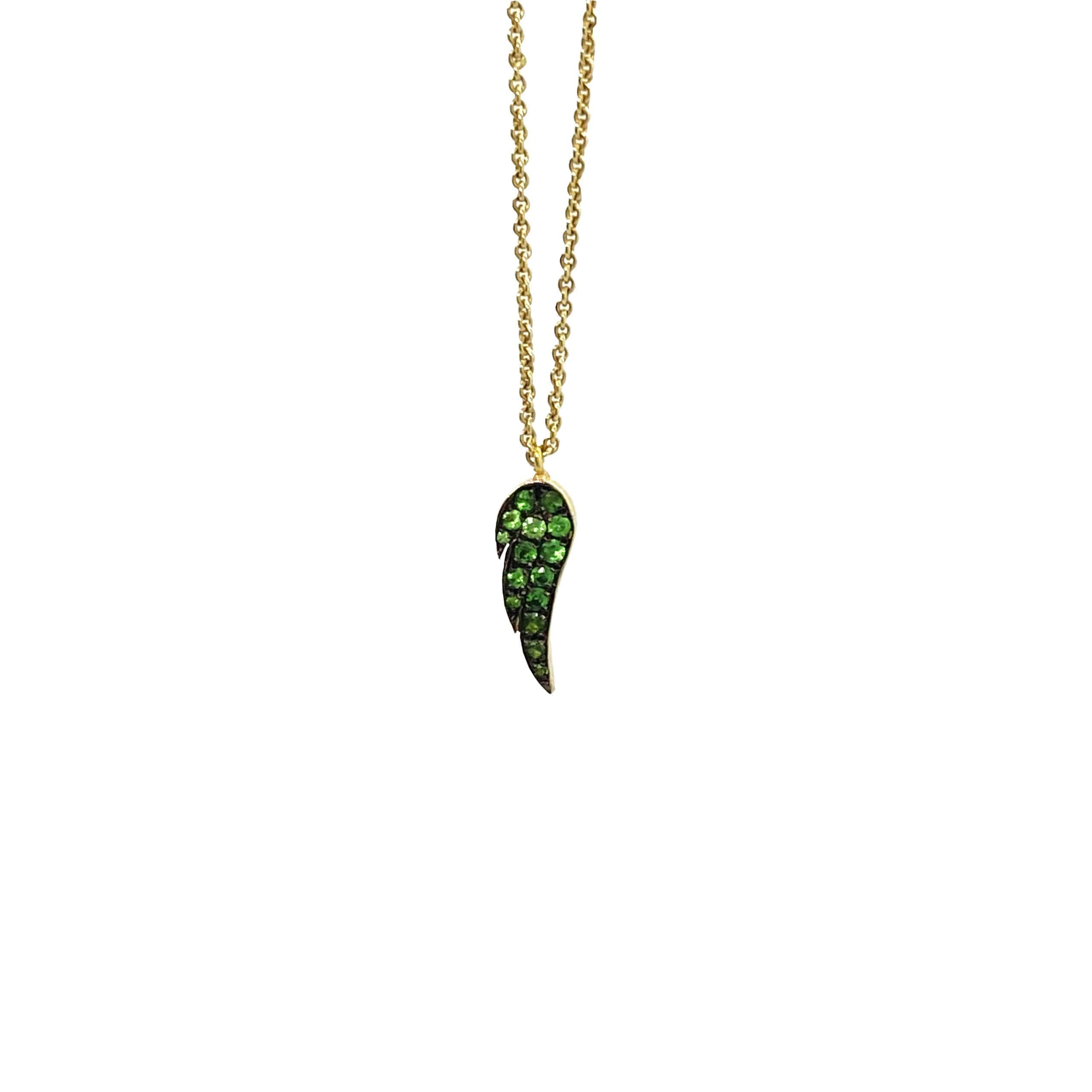 Tsavorite 18k gold feather charm — Melina Fachidis