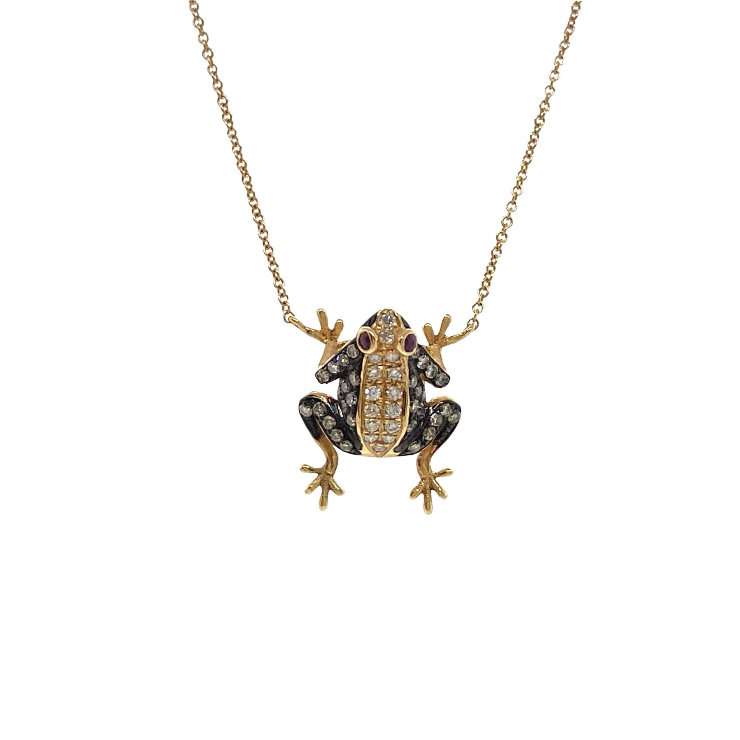 Diamond frog pendant with ruby eyes — Melina Fachidis