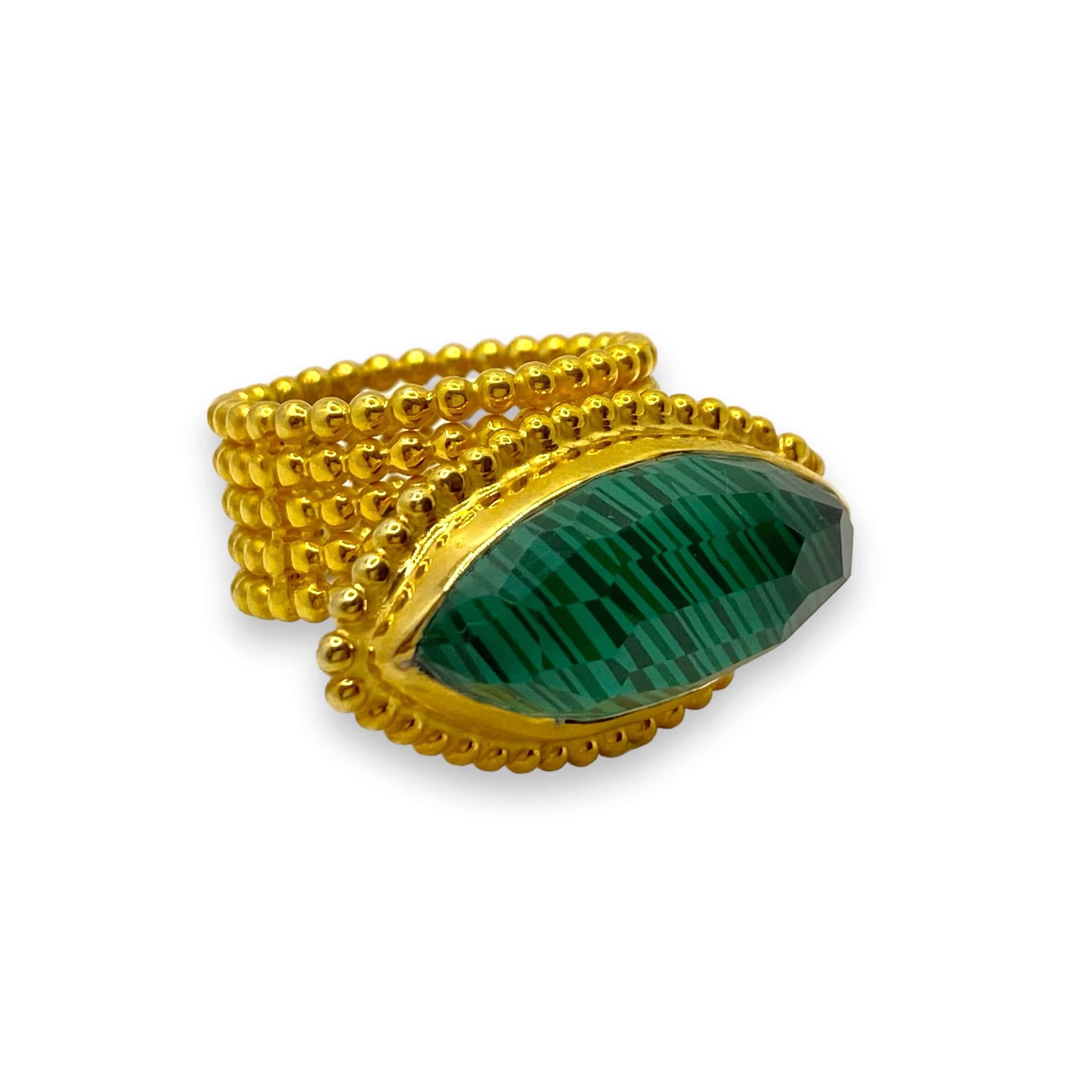 Malachite-quartz marquize ring — Melina Fachidis