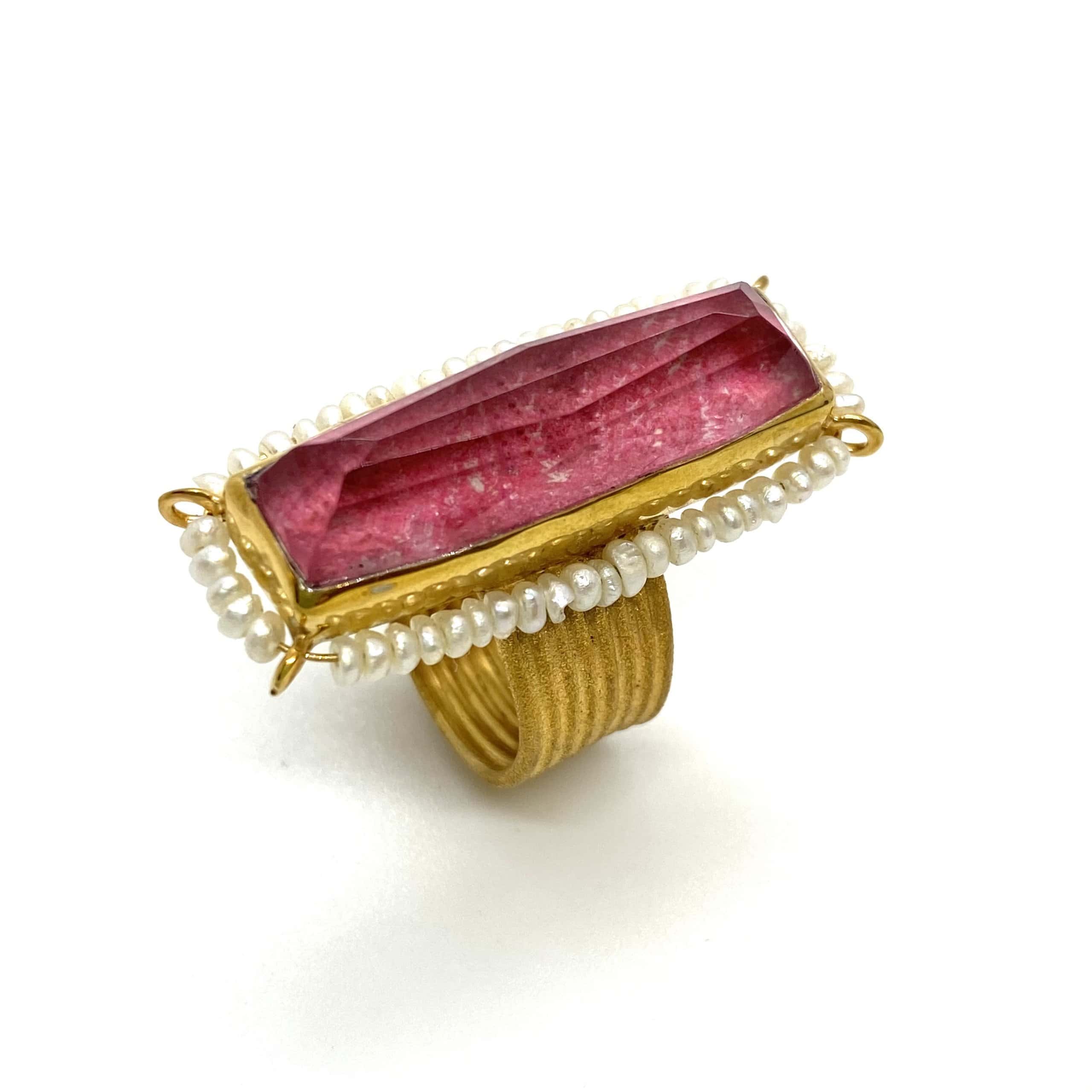 Pink tulite quartz baguette ring — Melina Fachidis