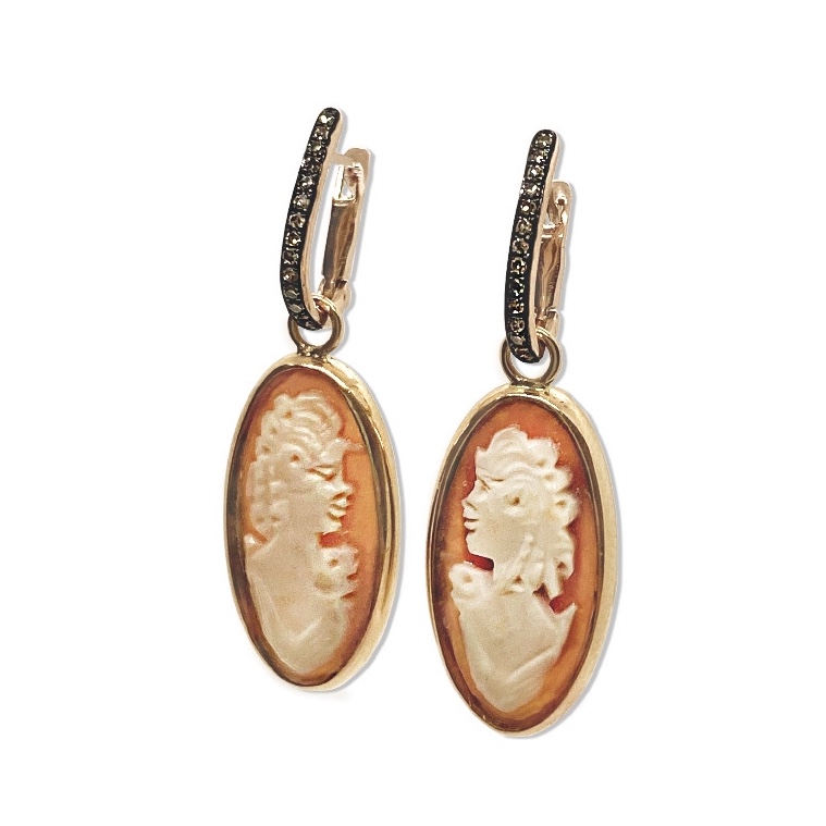 Cameos female figures on oval diamond hoops — Melina Fachidis