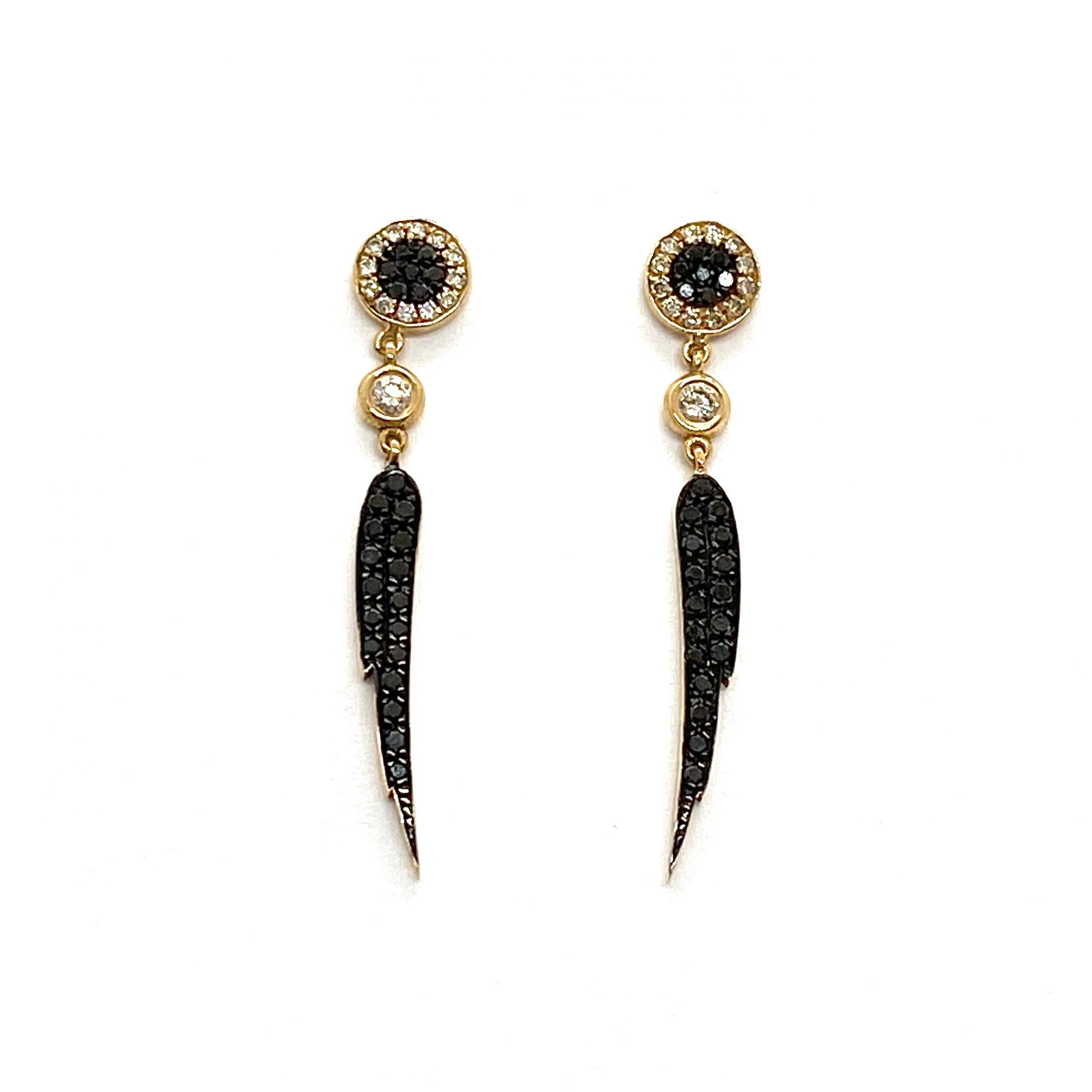 Diamond feather long earrings — Melina Fachidis