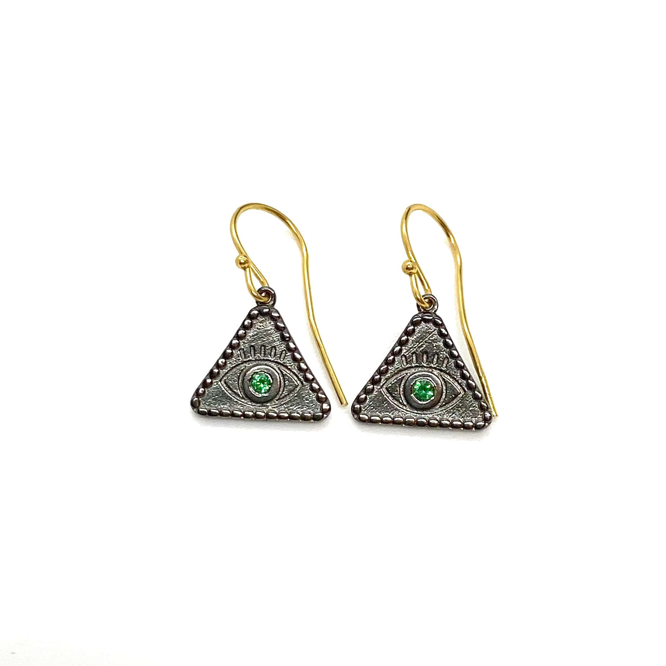 Triangular green eye earrings — Melina Fachidis