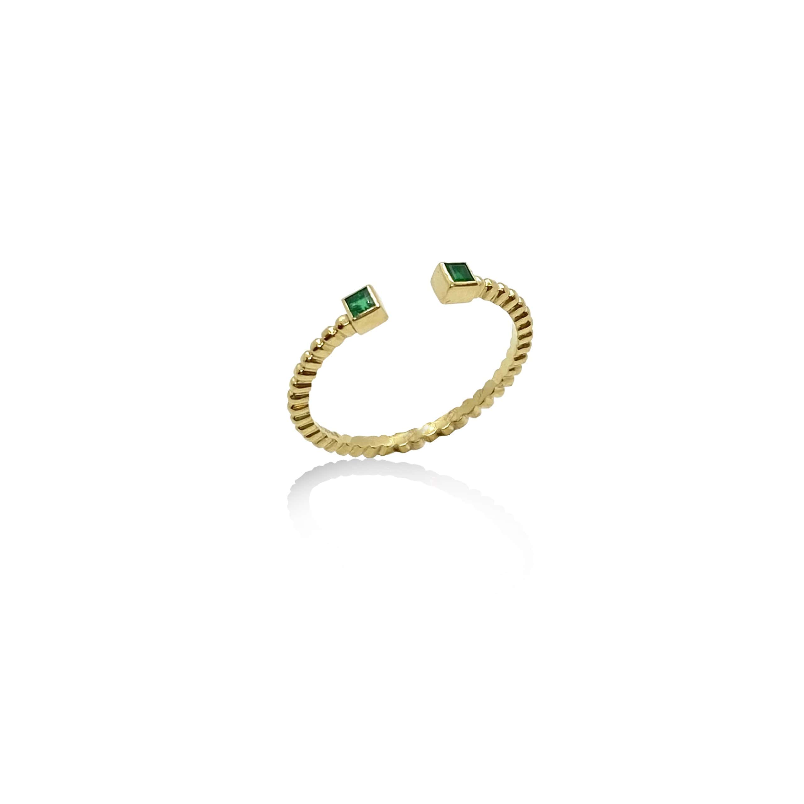 Square emeralds golden open ring — Melina Fachidis