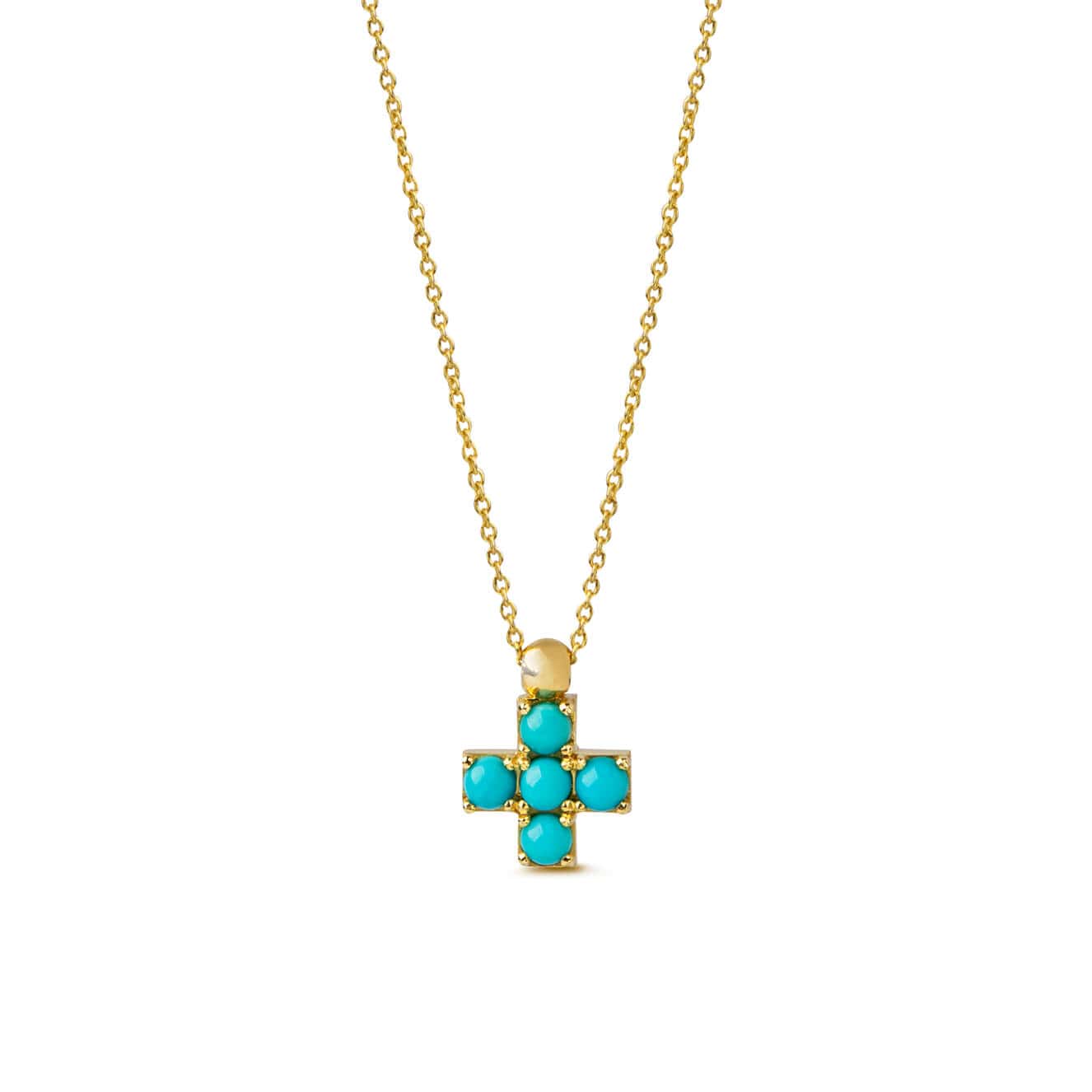 Turquoise 5 stone tiny cross — Melina Fachidis