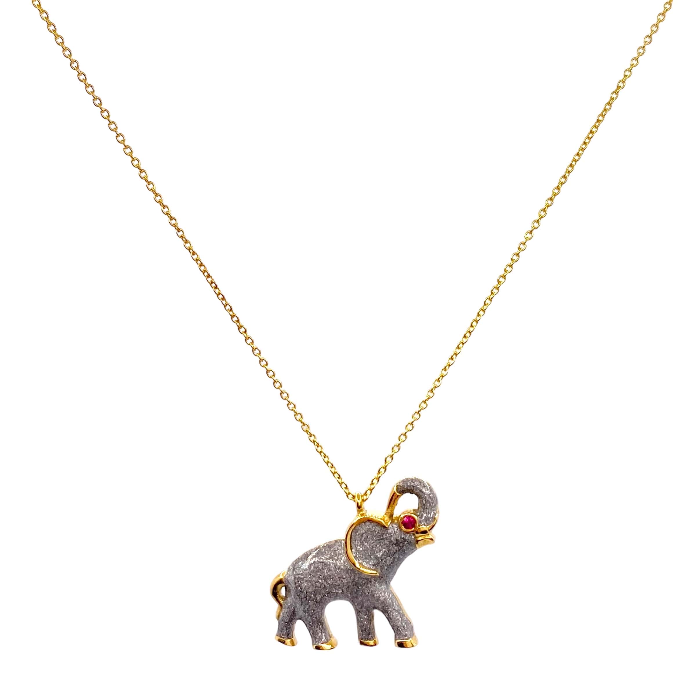 Enamelled & ruby elephant chain necklace — Melina Fachidis