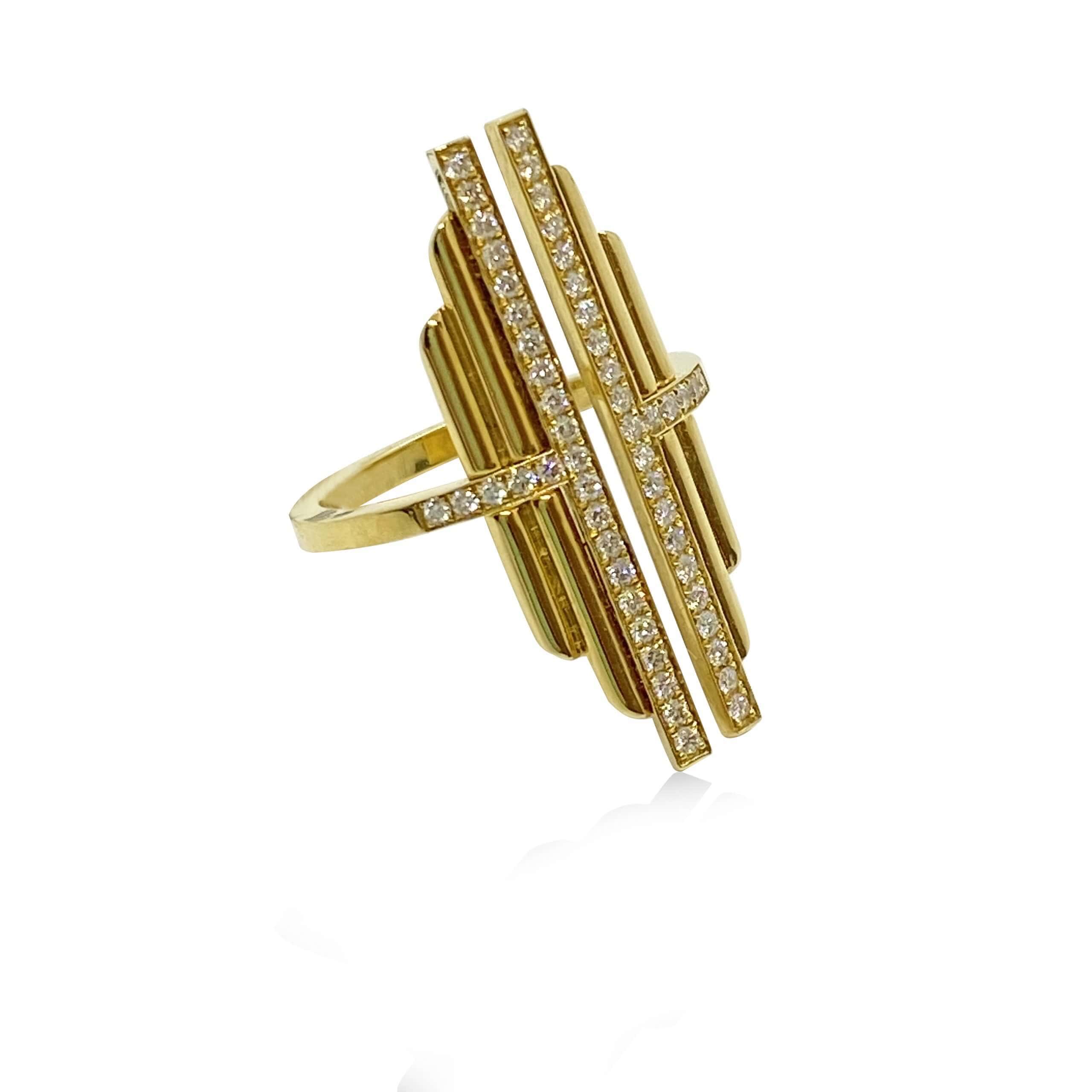 Impressive long golden bars ring — Melina Fachidis