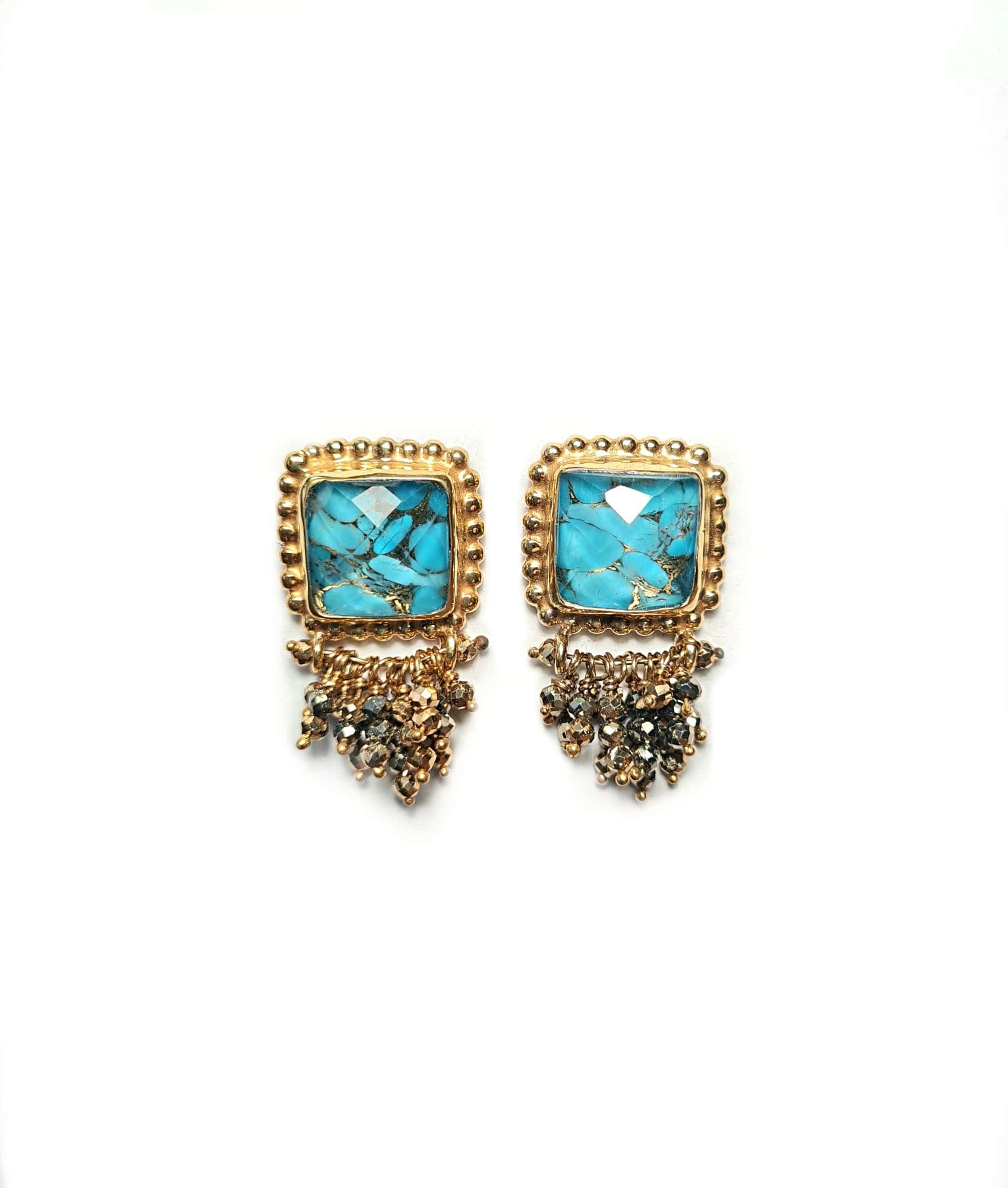 Turquoise-quartz dangling earrings — Melina Fachidis