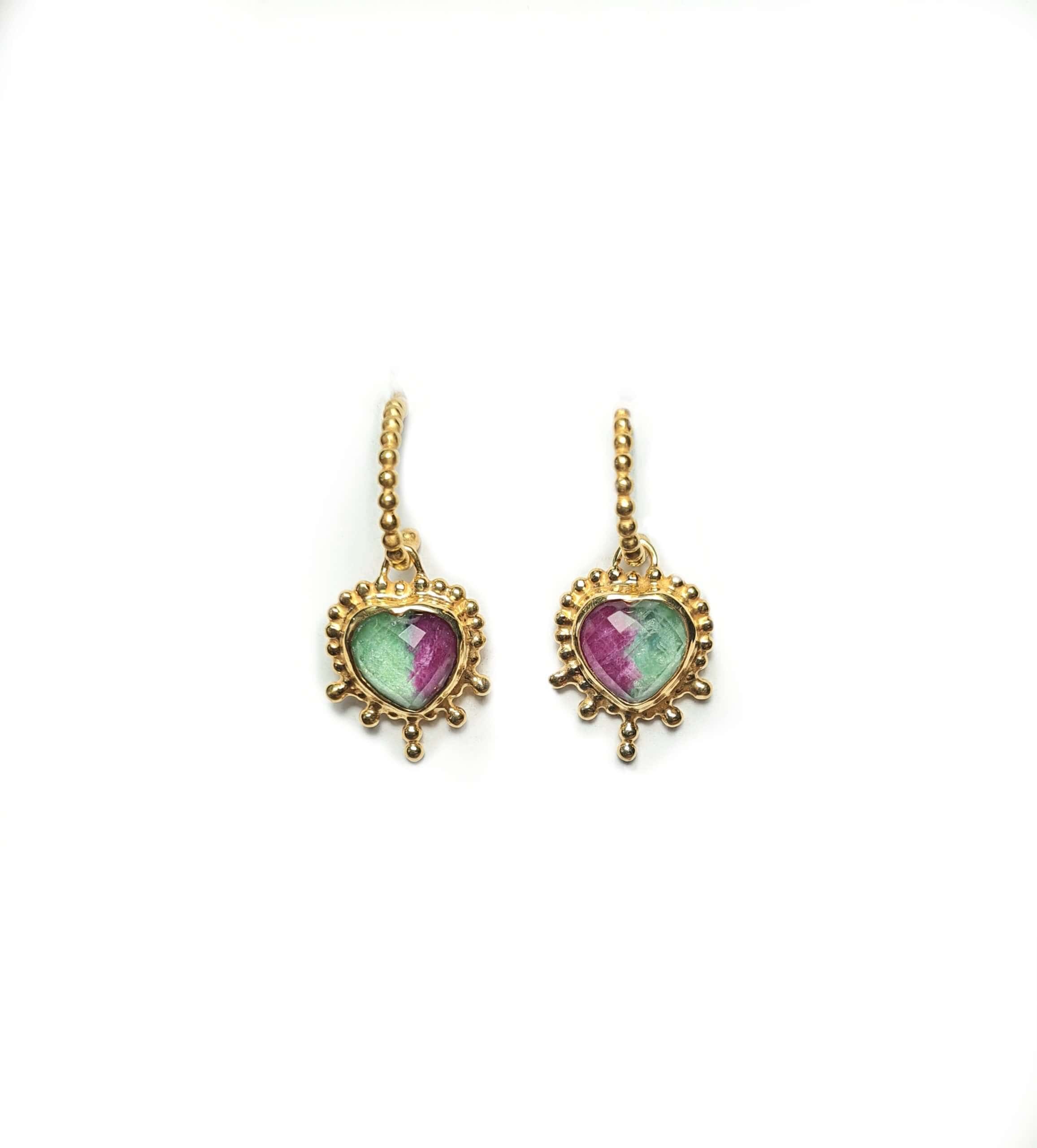 Heart shaped zoisite/ruby earrings — Melina Fachidis