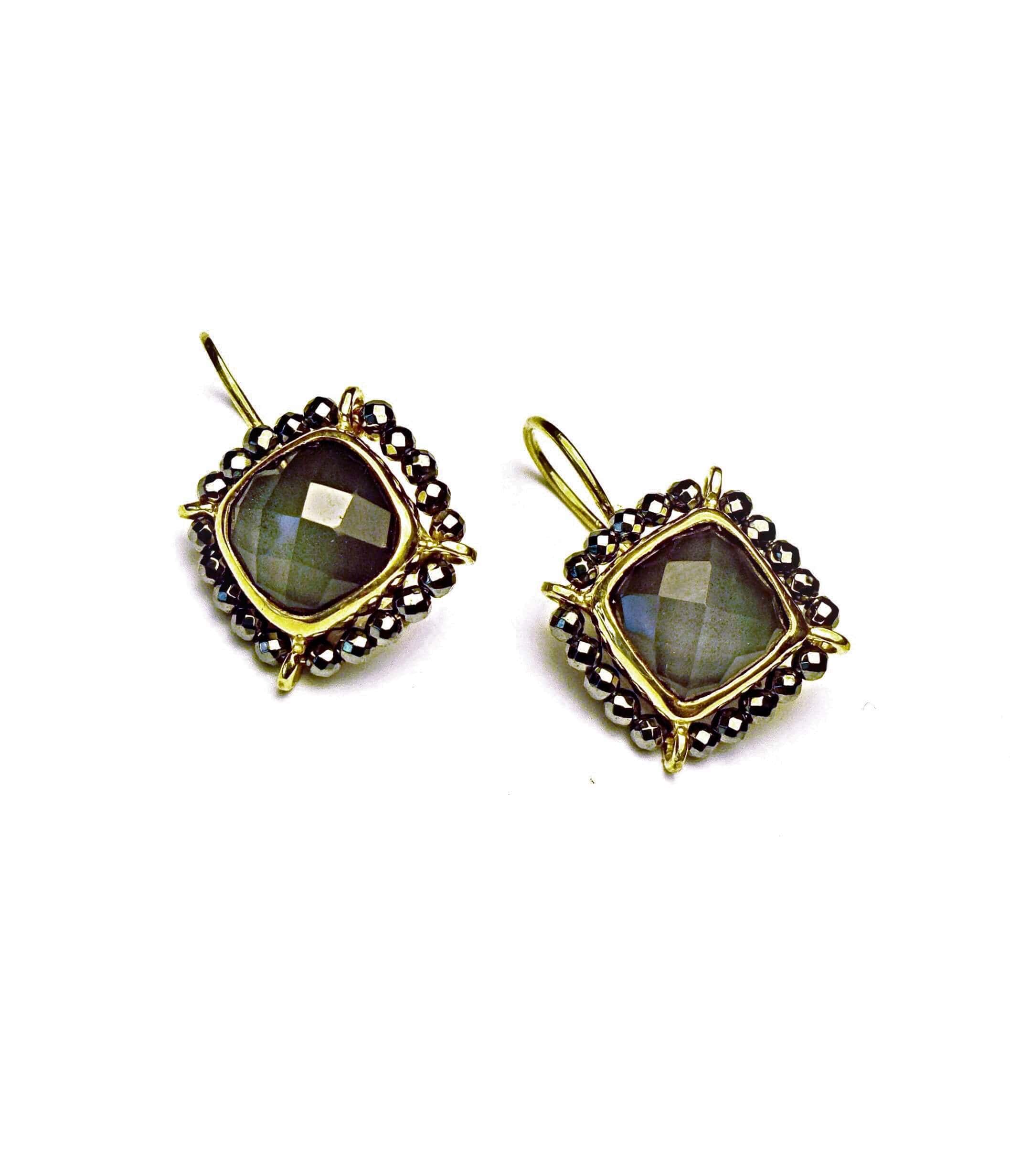 Hematite quartz squared hook earrings — Melina Fachidis