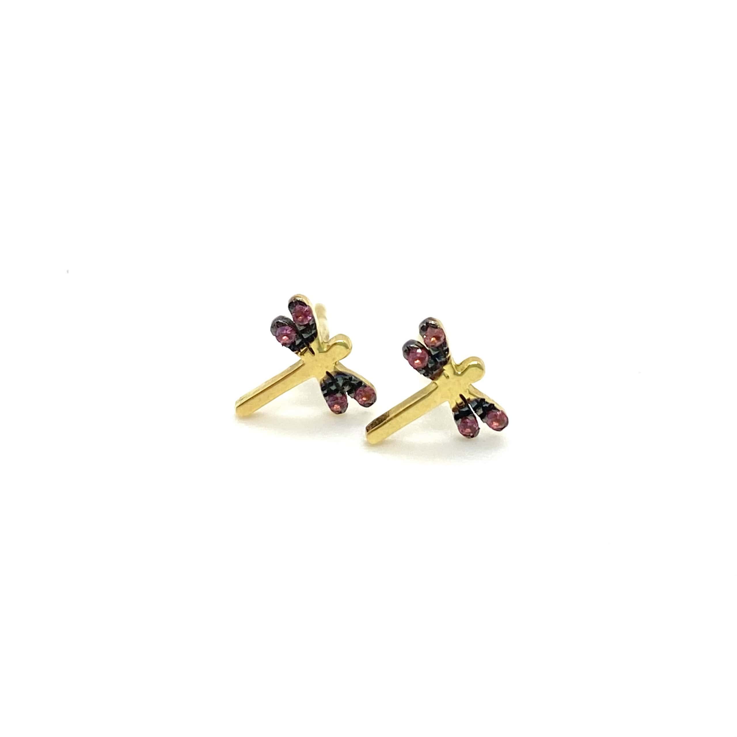 Pink topaz dragonfly stud earrings — Melina Fachidis