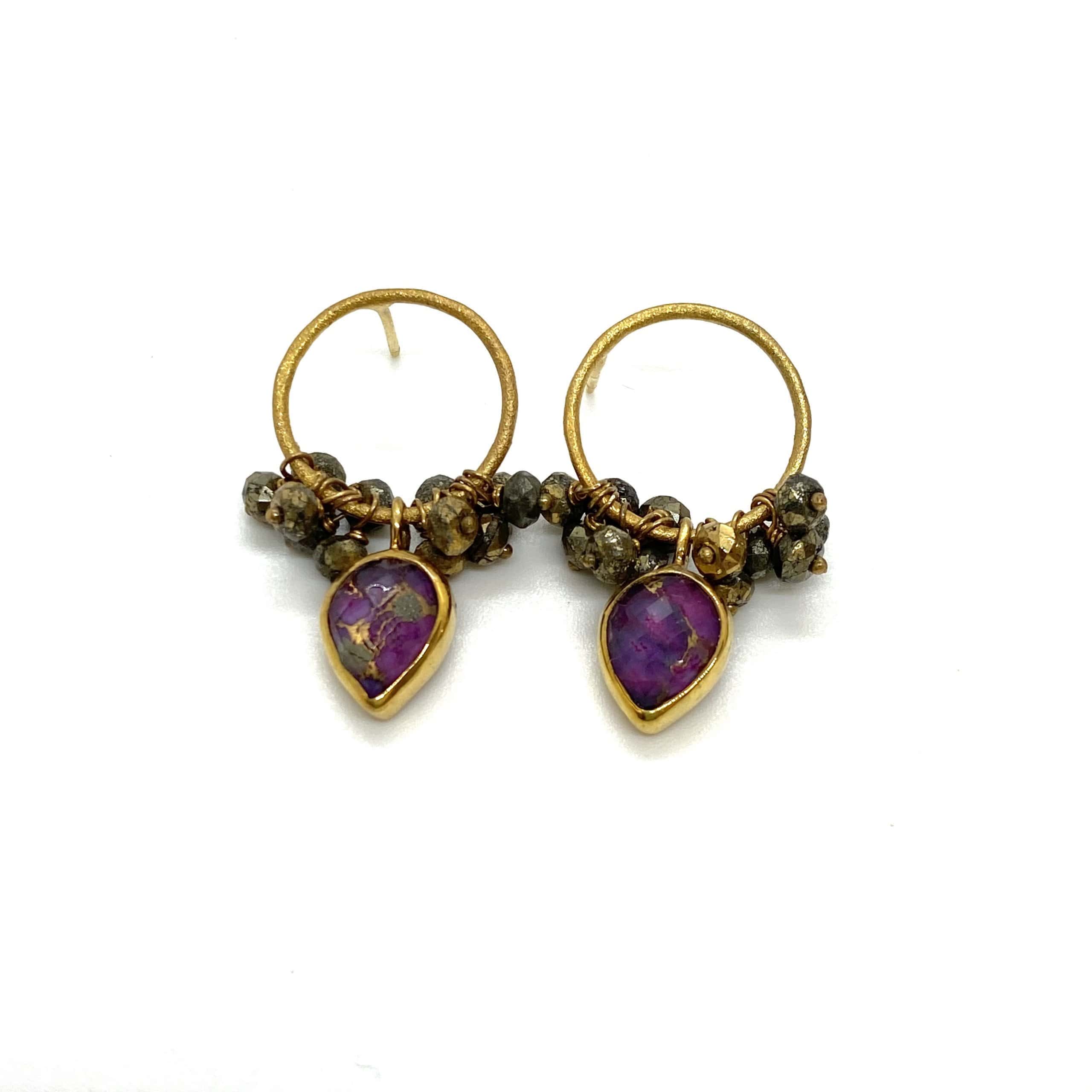Purple copper quartz pyrite earrings — Melina Fachidis