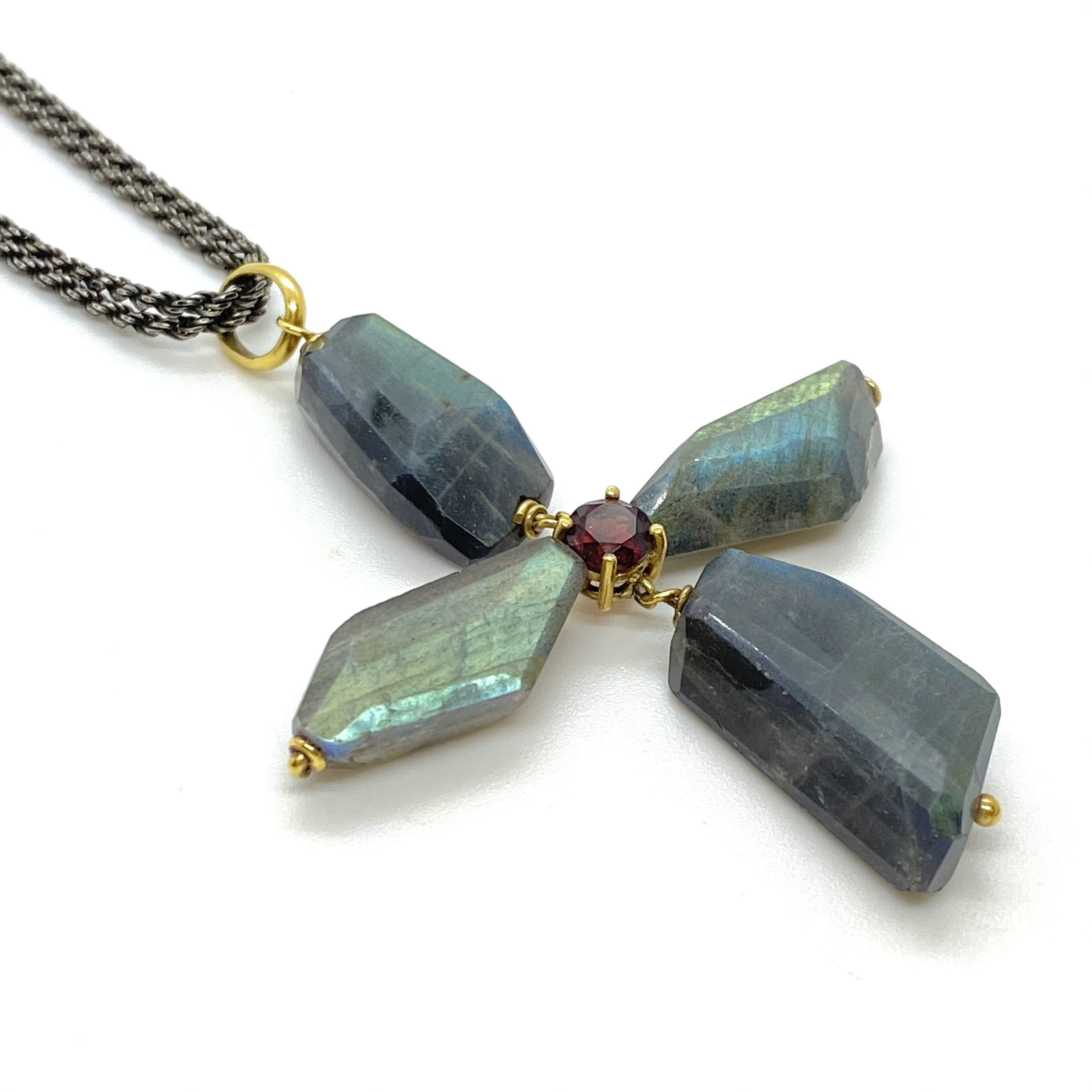 Labradorite-garnet cross pendant — Melina Fachidis