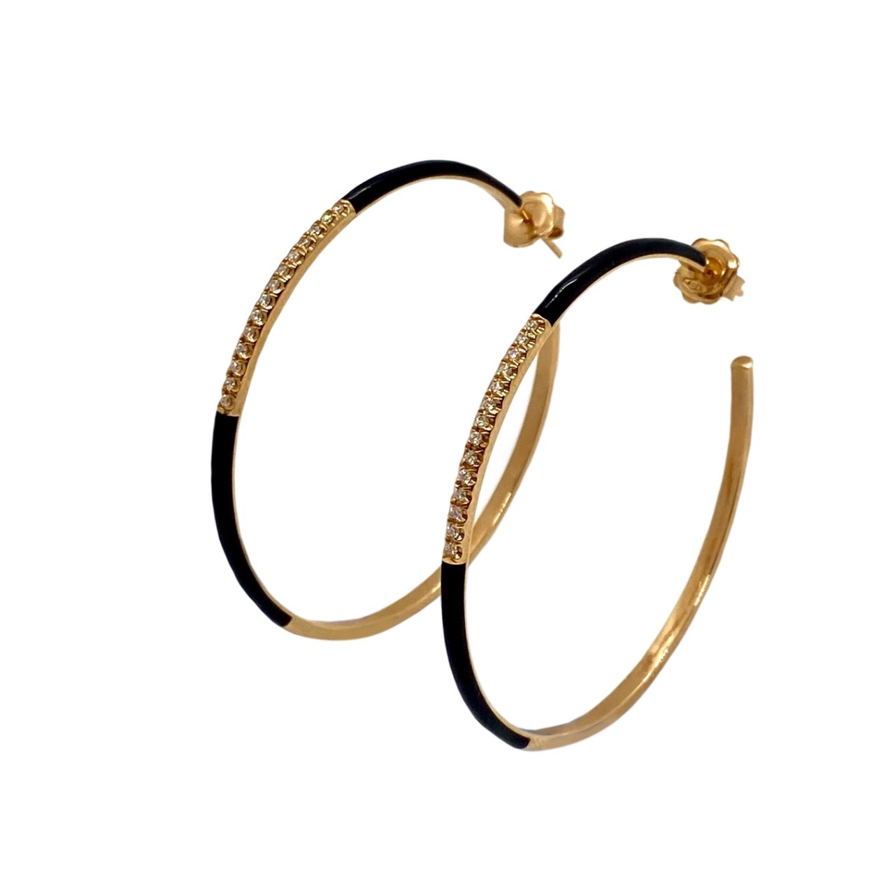 Black enameled diamond hoops — Melina Fachidis
