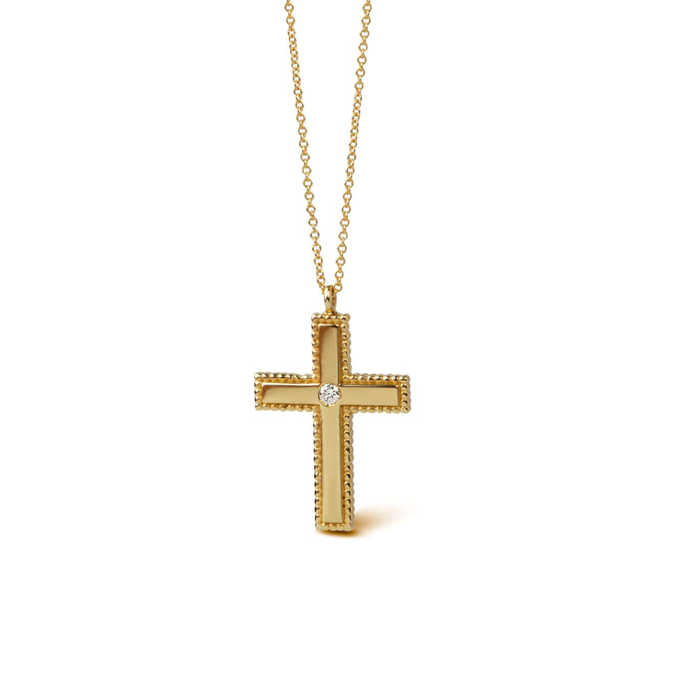 Unisex baptism cross necklace with a diamond — Melina Fachidis