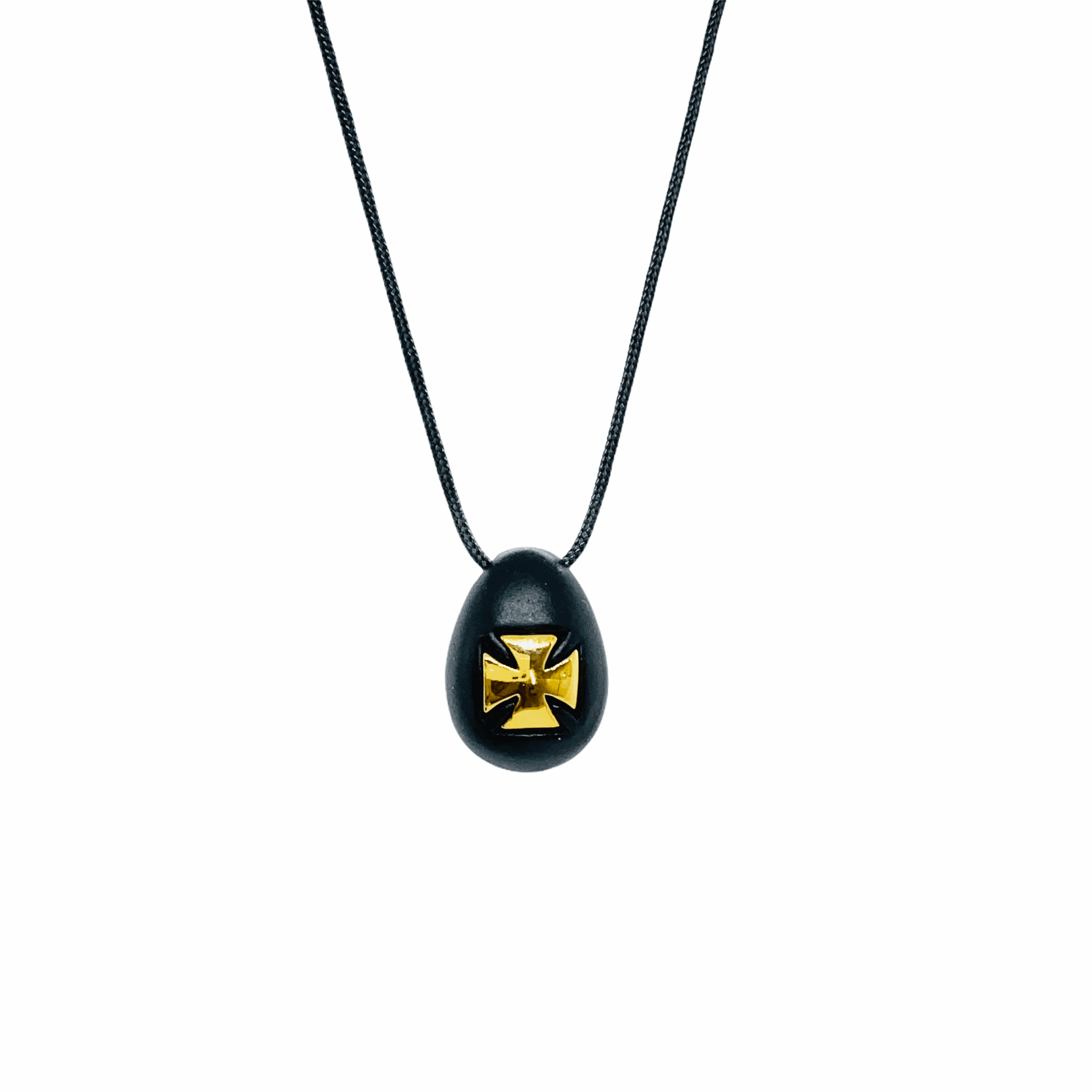 Black egg shaped cross pendant — Melina Fachidis