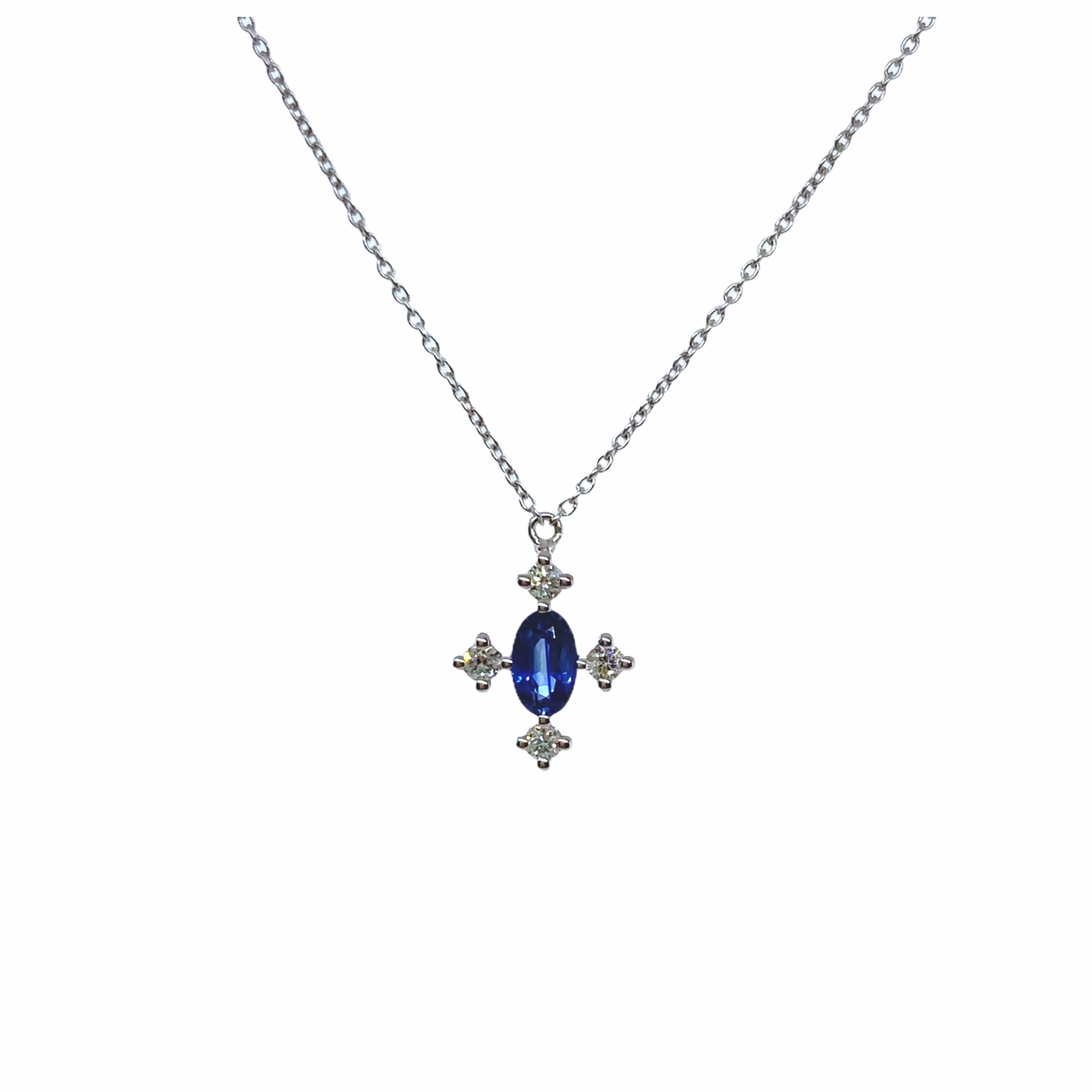 Oval sapphire and diamond cross pendant — Melina Fachidis