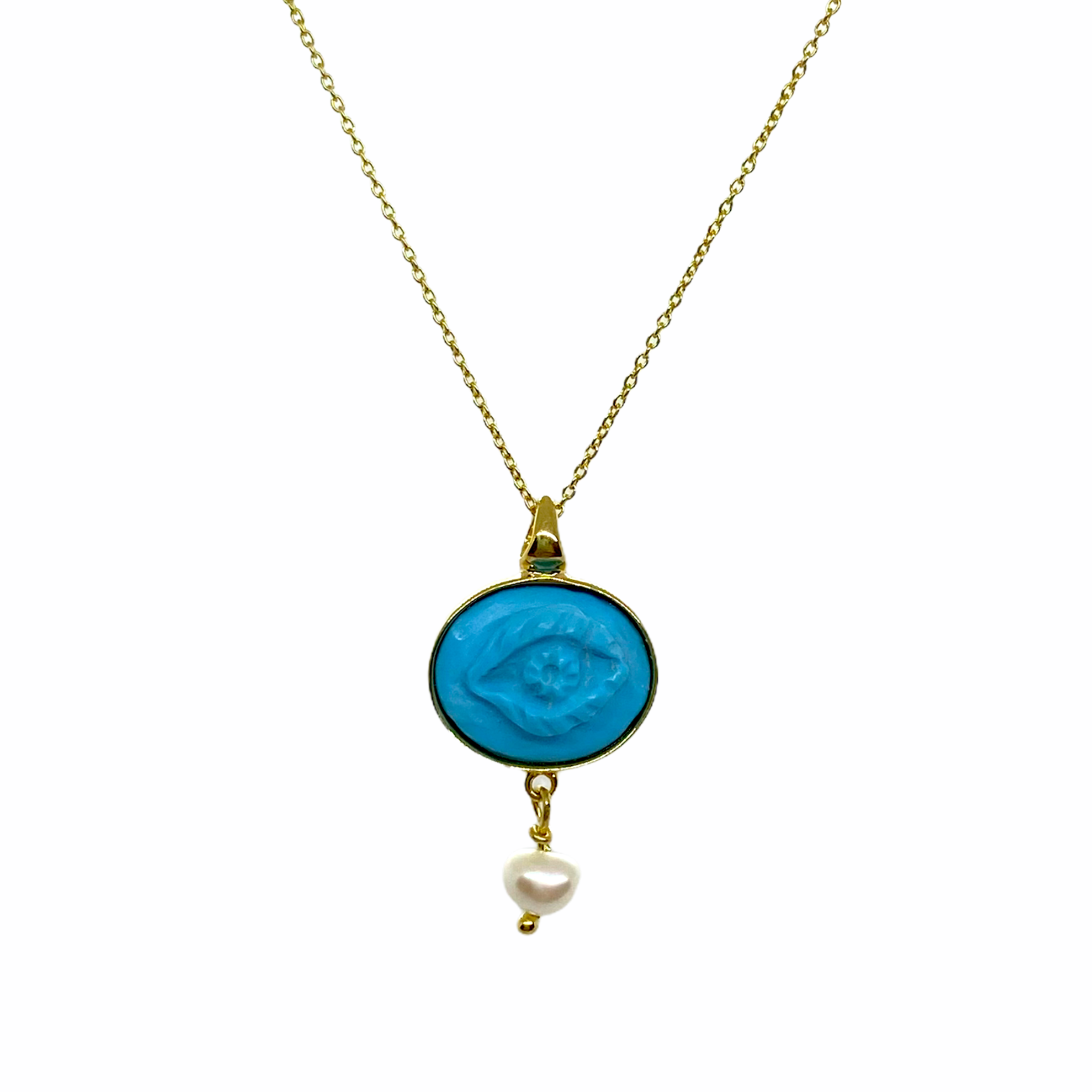 Turquoise eye hand carved pendant — Melina Fachidis