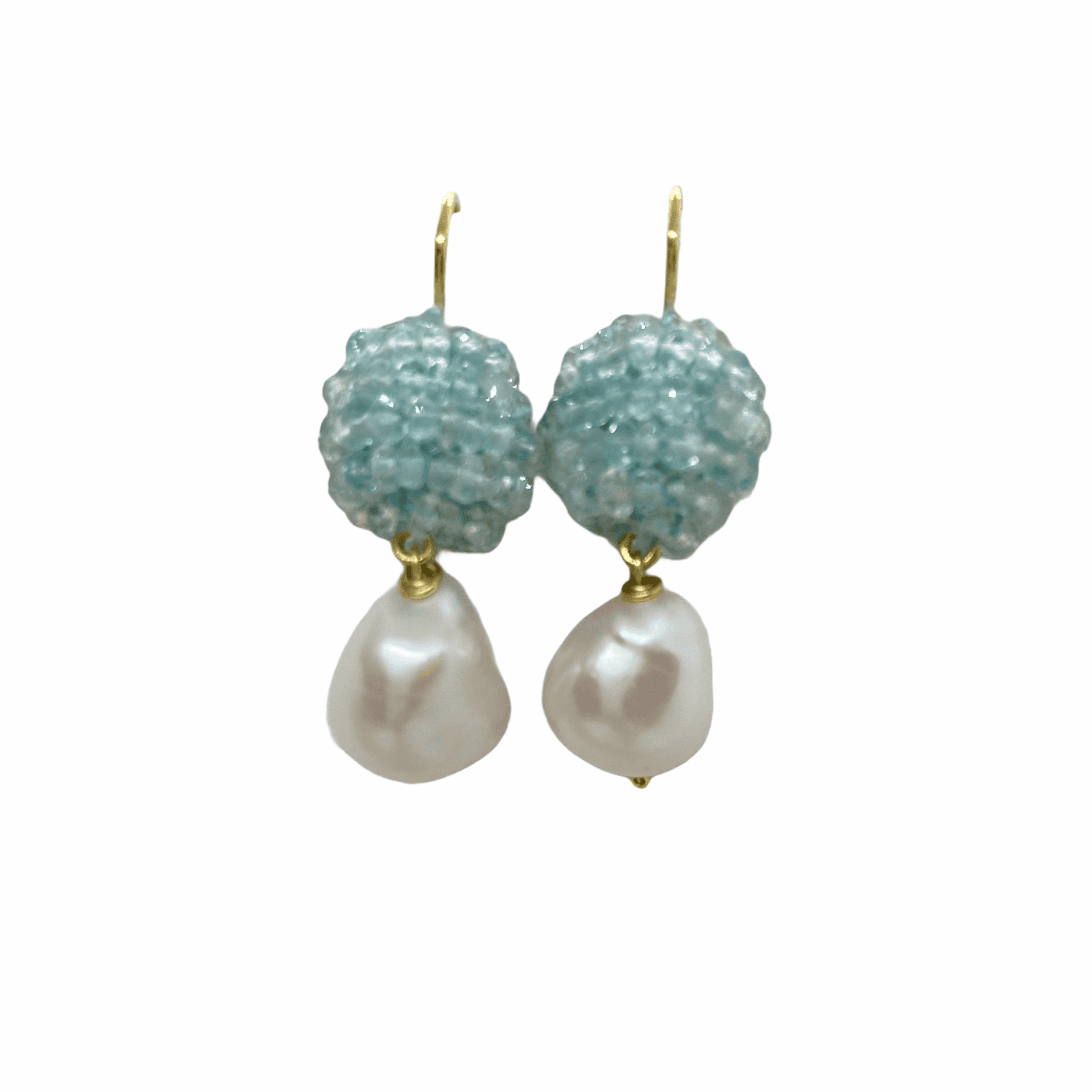Aquamarine and pearl hanging earrings — Melina Fachidis