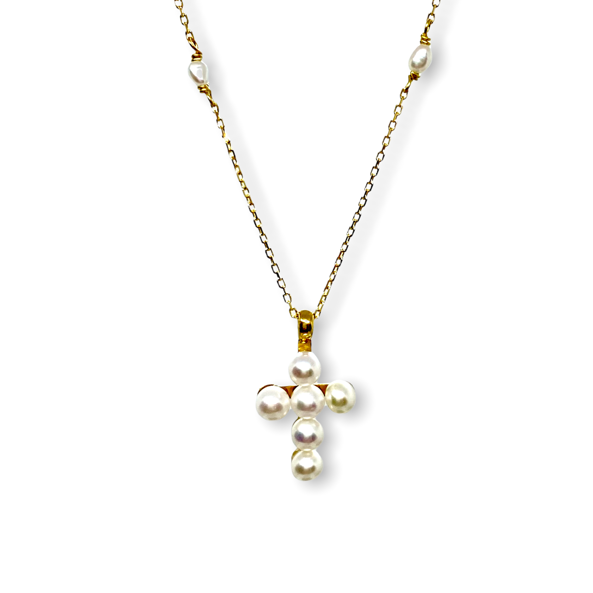 18K pearl cross necklace — Melina Fachidis