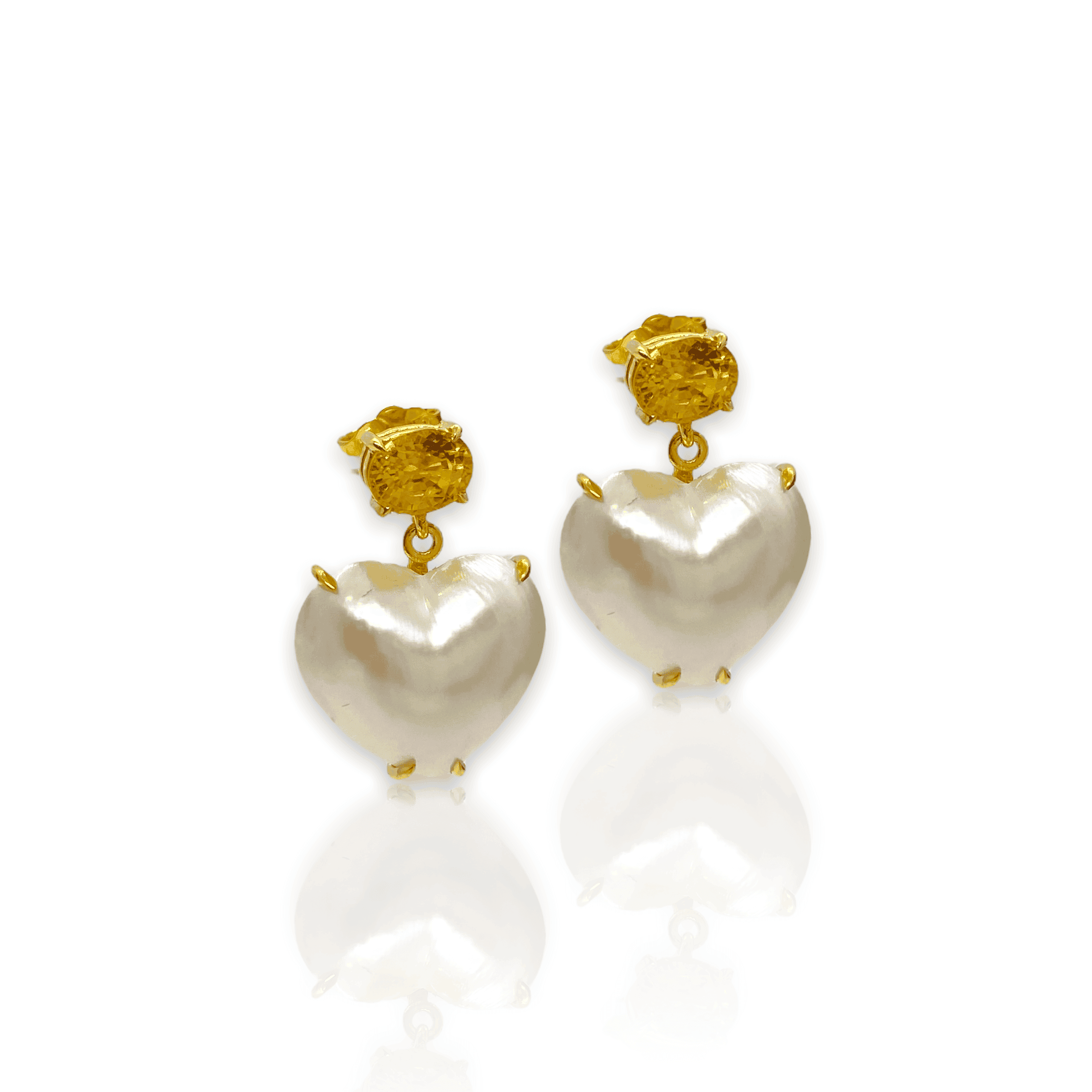 Mabe heart earrings with yellow sapphires — Melina Fachidis