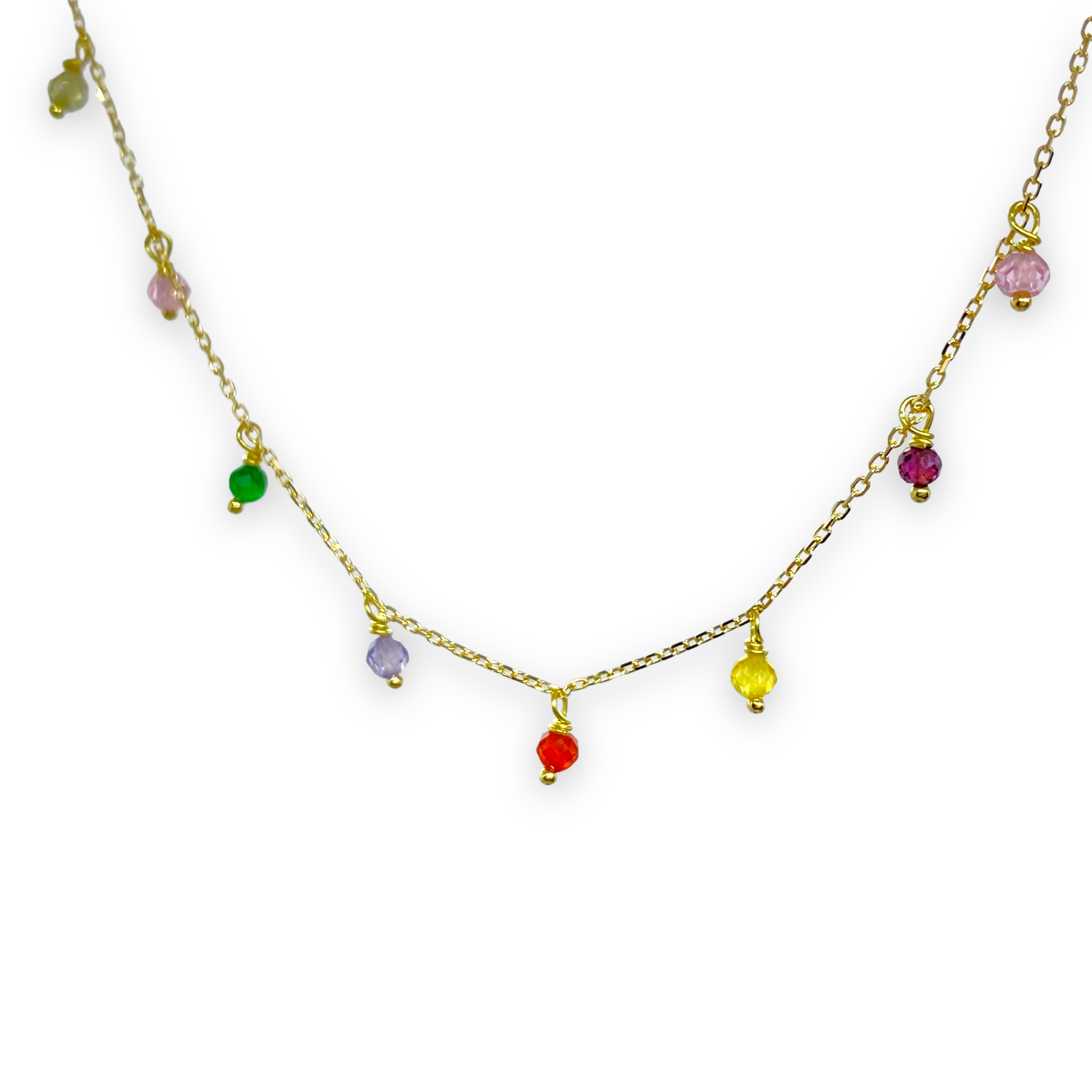 Multicoloured natural topaz gold chain necklace — Melina Fachidis