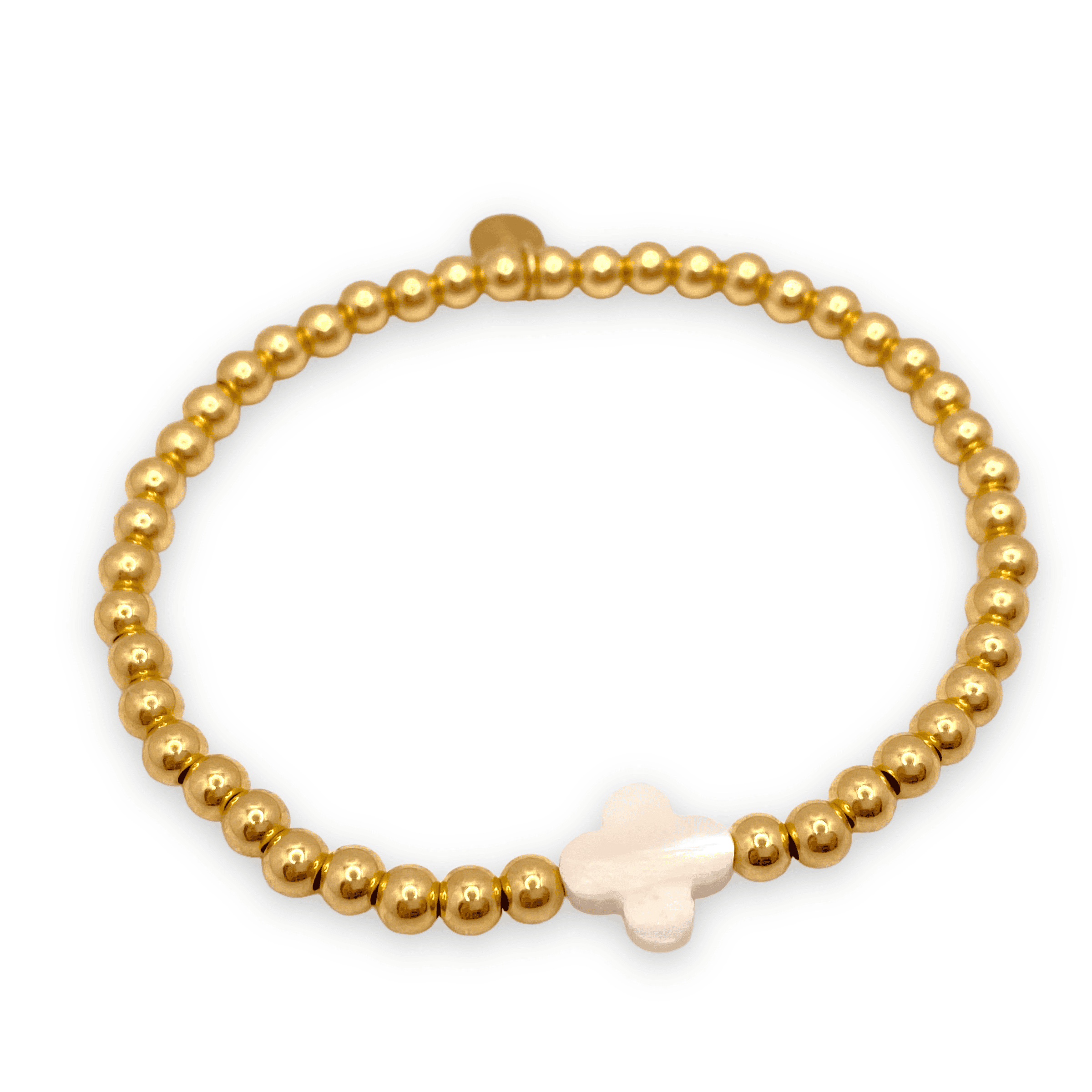 Ours mother of pearl golden elastic bracelet — Melina Fachidis