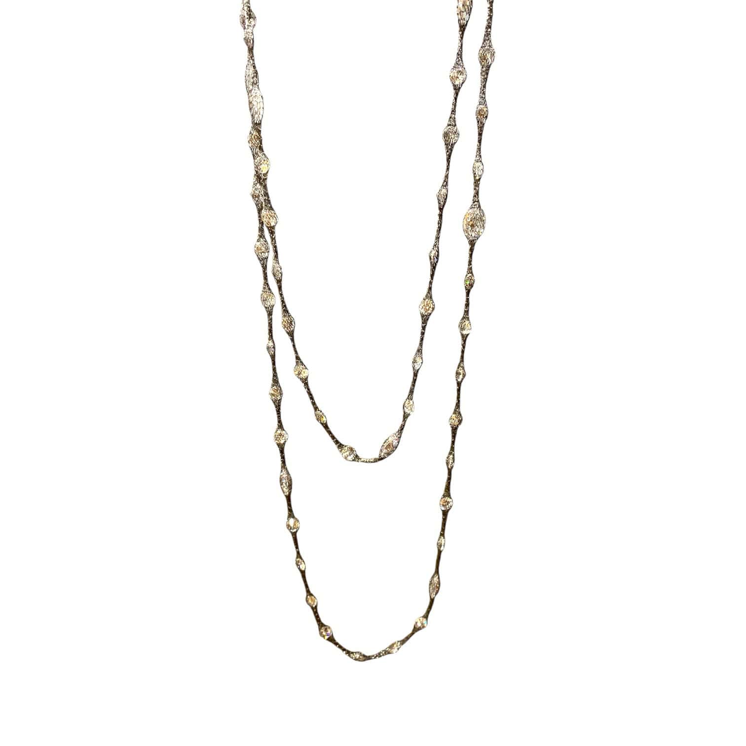 Long silver crystal chain — Melina Fachidis
