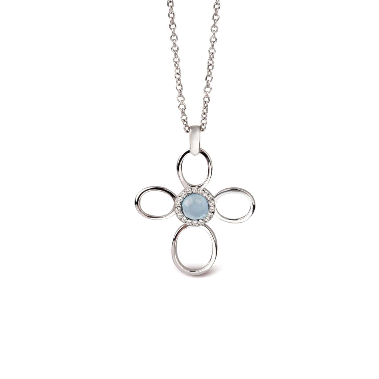 Aqua and diamond cross pendant — Melina Fachidis